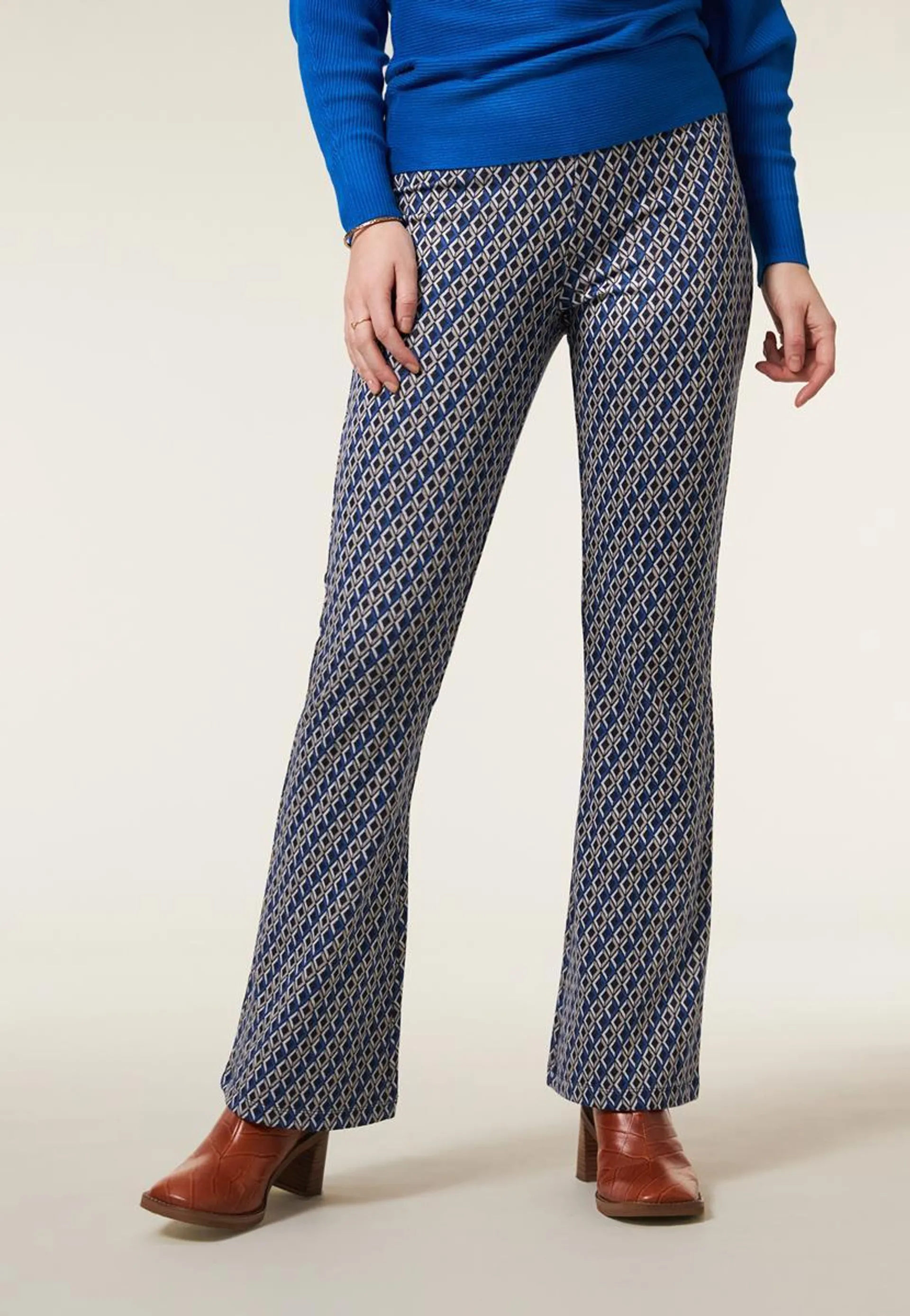 Broek flared print blauw 32"