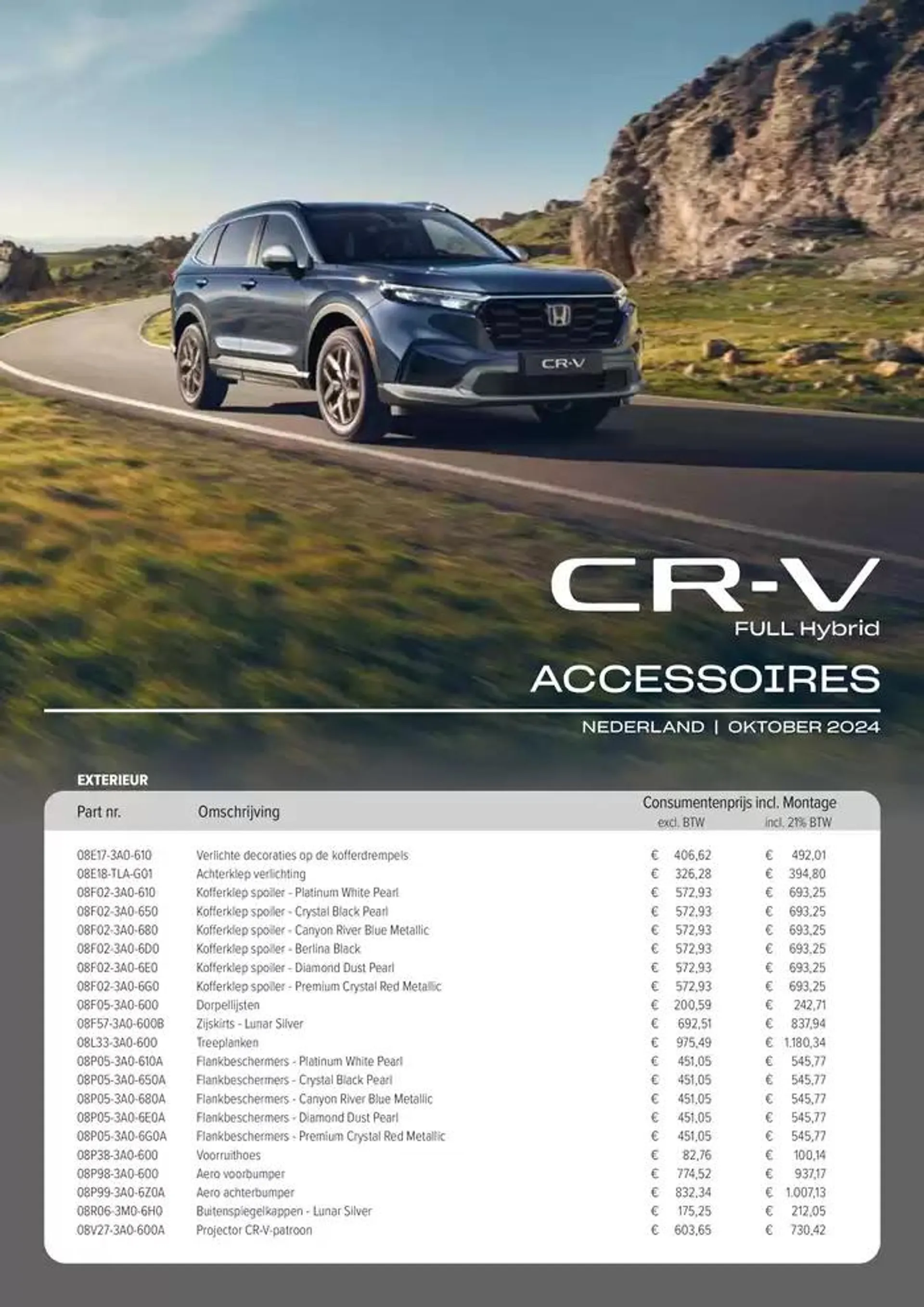 Honda CR-V e:HEV Full Hybrid — Prijslijst Accessoires - 1