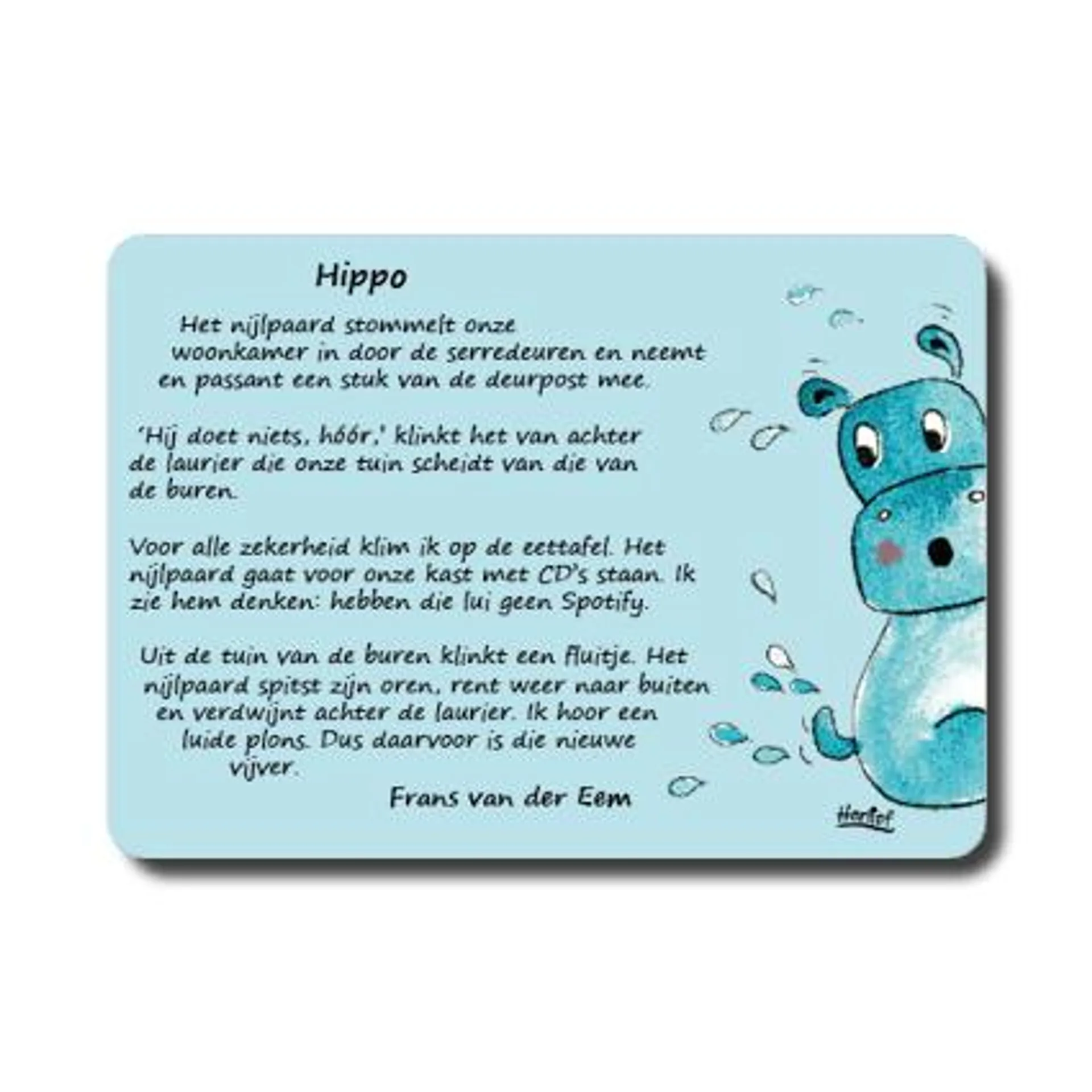Kaart met het zeer korte verhaal ‘Hippo’ van Frans van der Eem