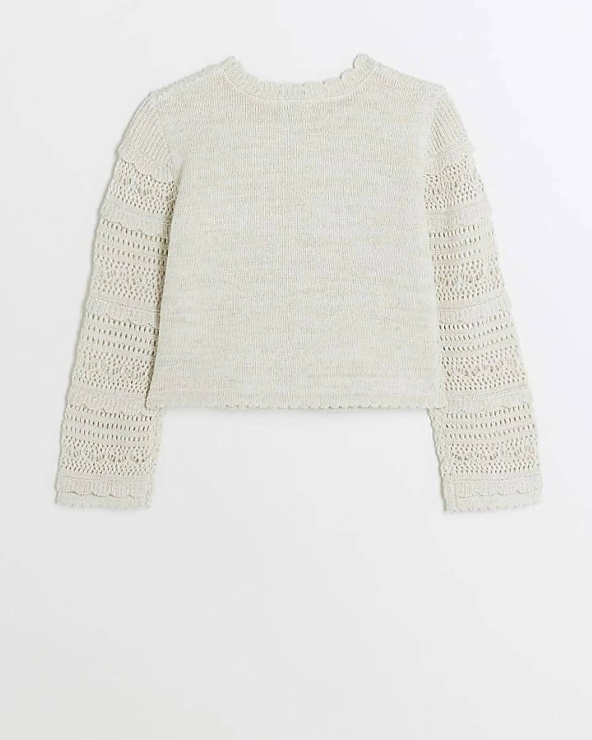 Girls cream crochet metallic jumper