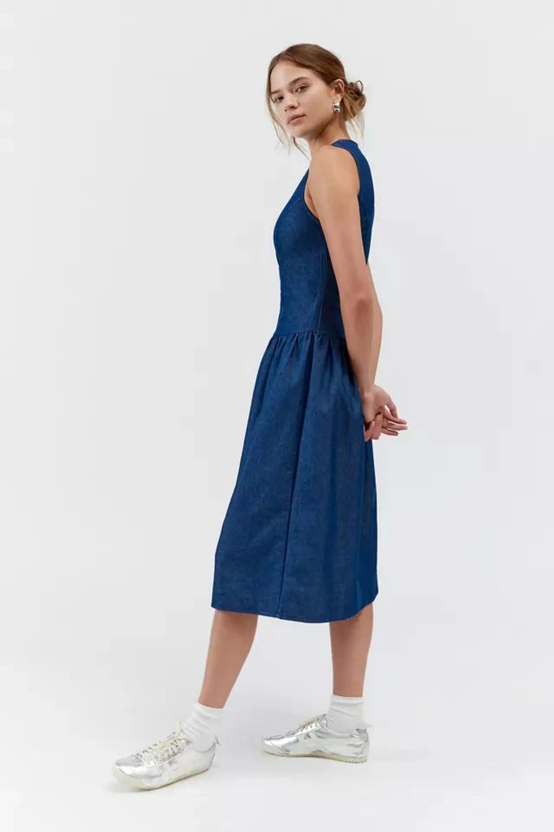 Motel Uretta Drop-Waist Denim Midi Dress