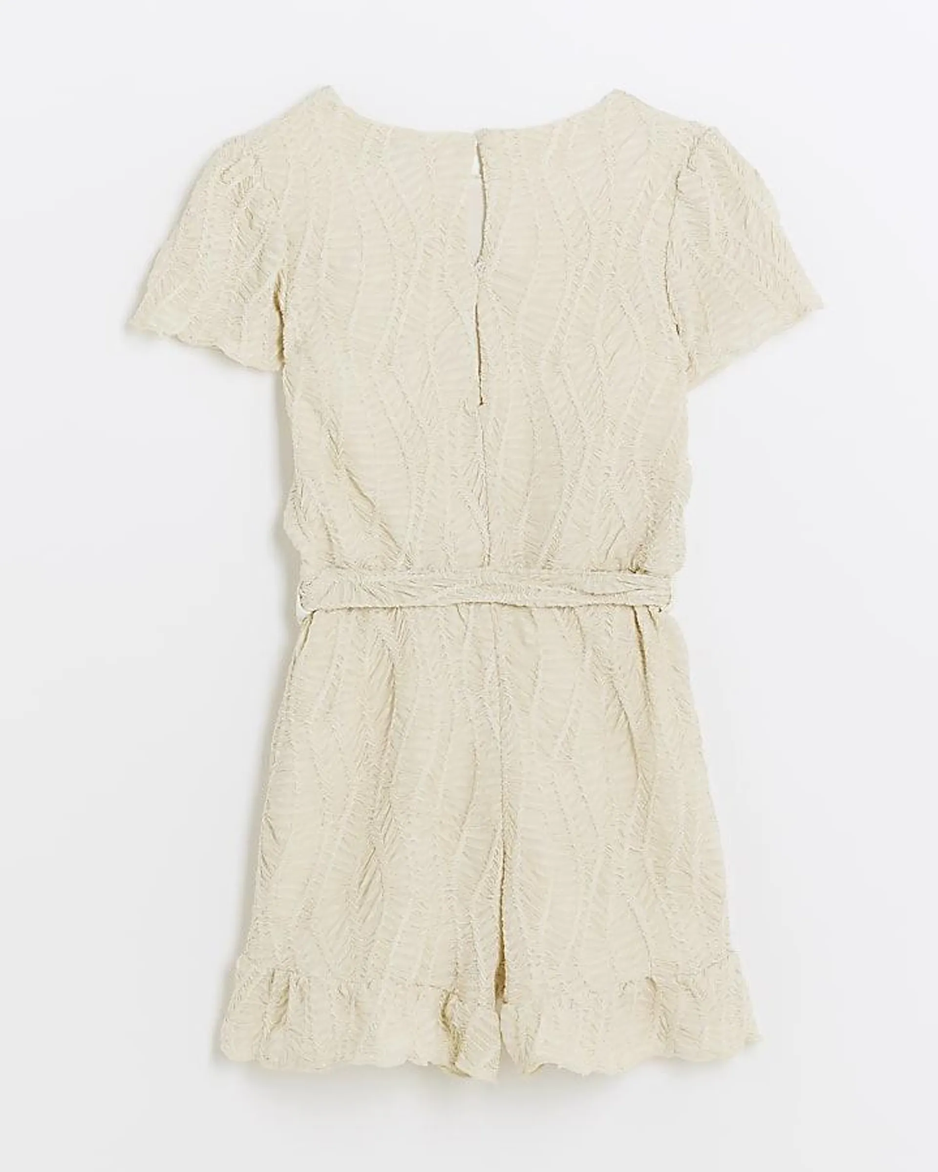 Girls Cream texture belted playsuit