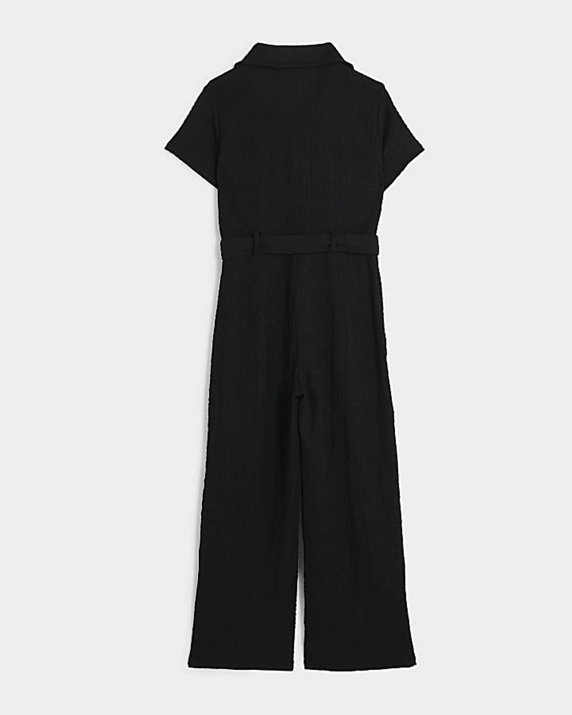 Girls black seersucker jumpsuit