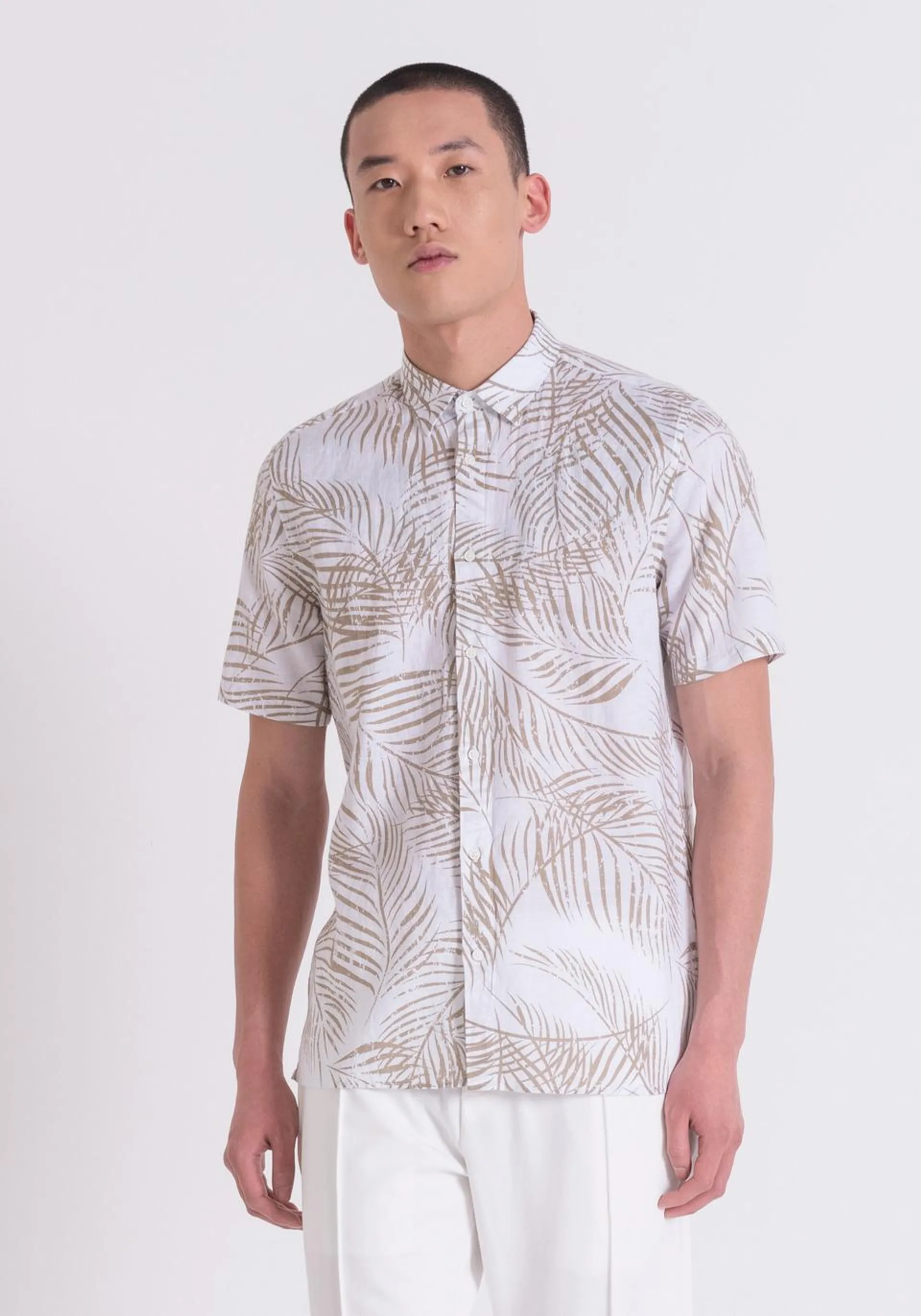 PRINTED LINEN BLEND REGULAR STRAIGTH FIT "BARCELONA" SHIRT