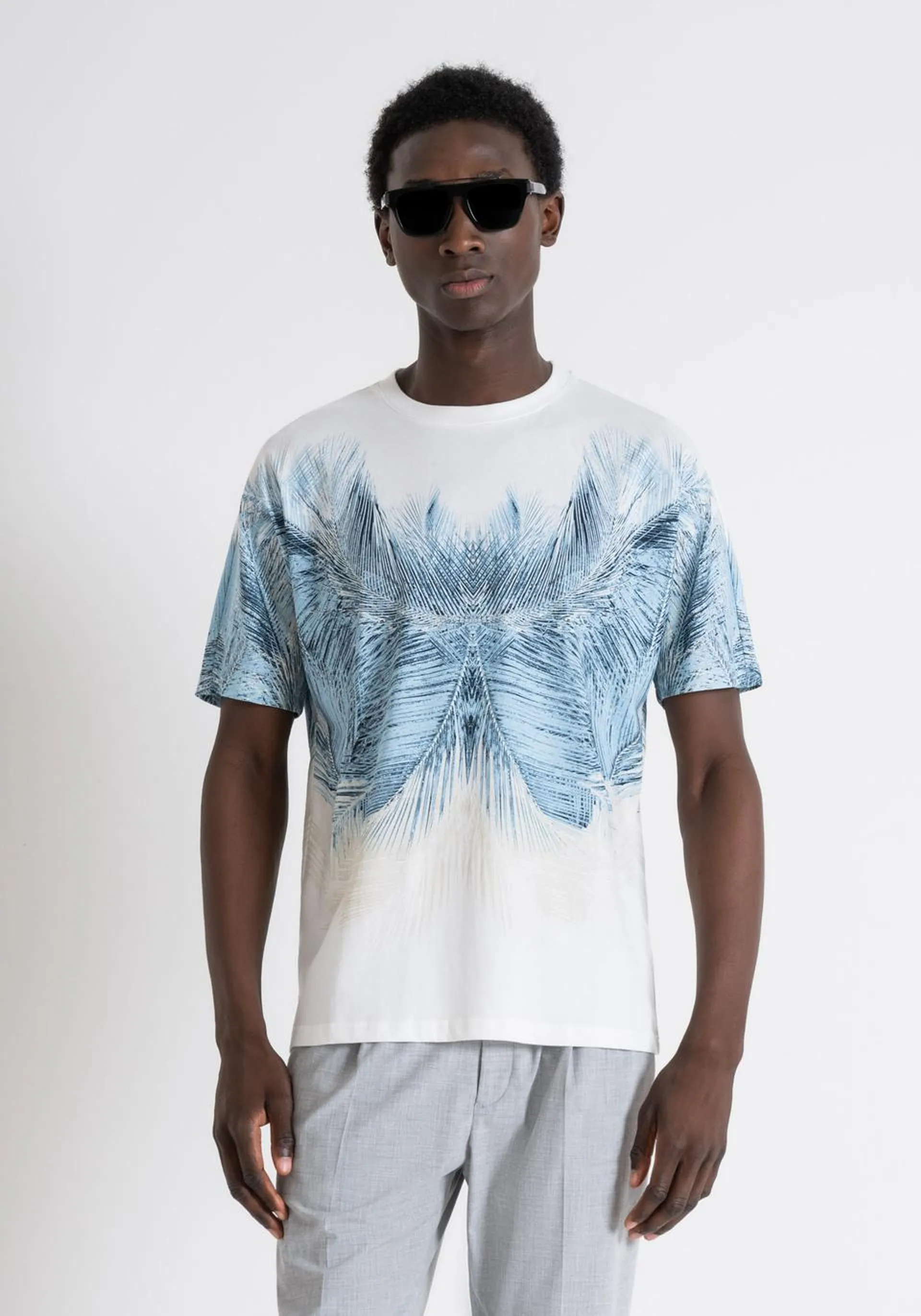 REGULAR FIT COTTON T-SHIRT WITH WATER PRINT