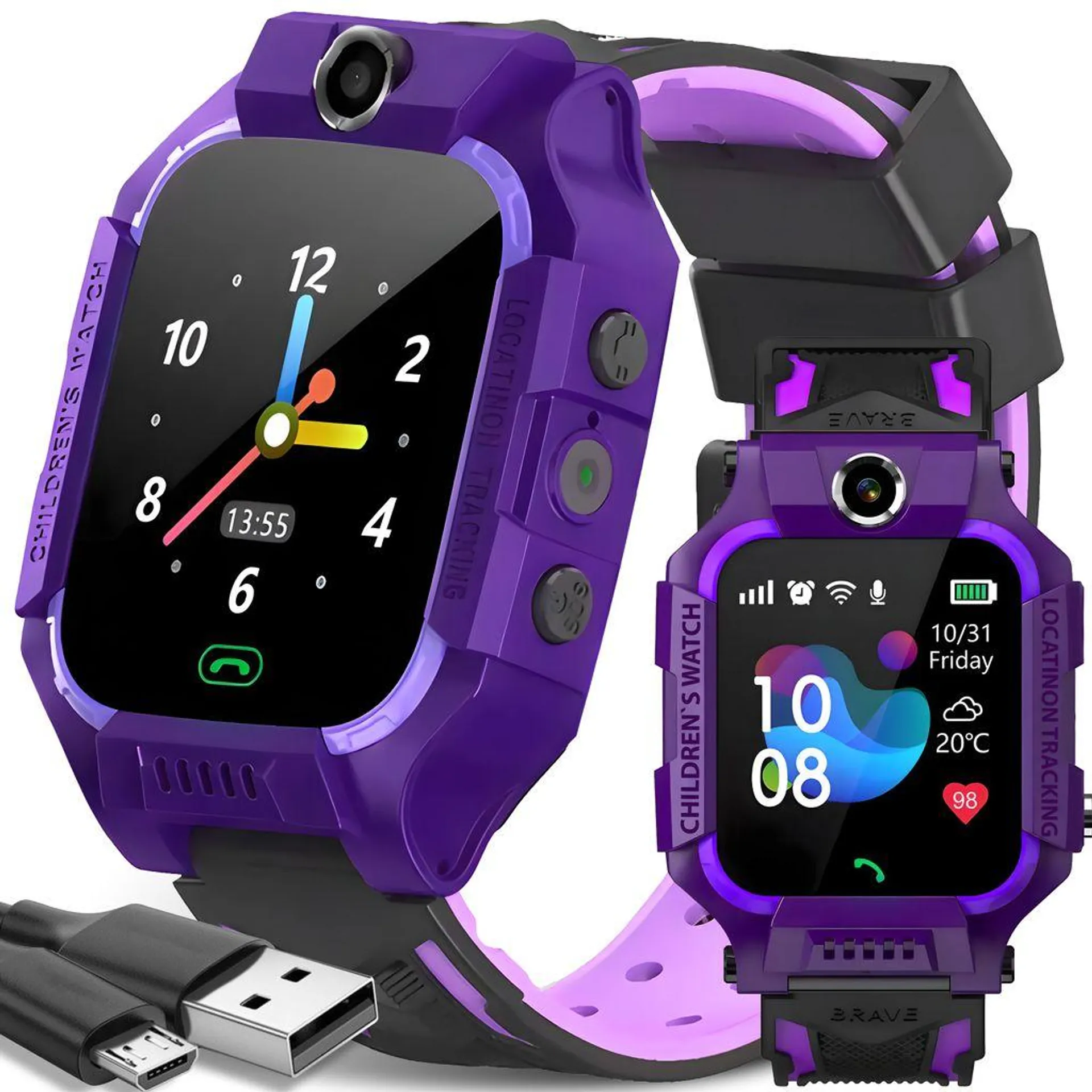 Smartwatch Kinder Smart Watch Armbanduhr mit GPS SIM für Kinder Mädchen Jungen Ab 3 Jahre Touchscreen Sport Fitness Armband Geschenk Call Violett Reto