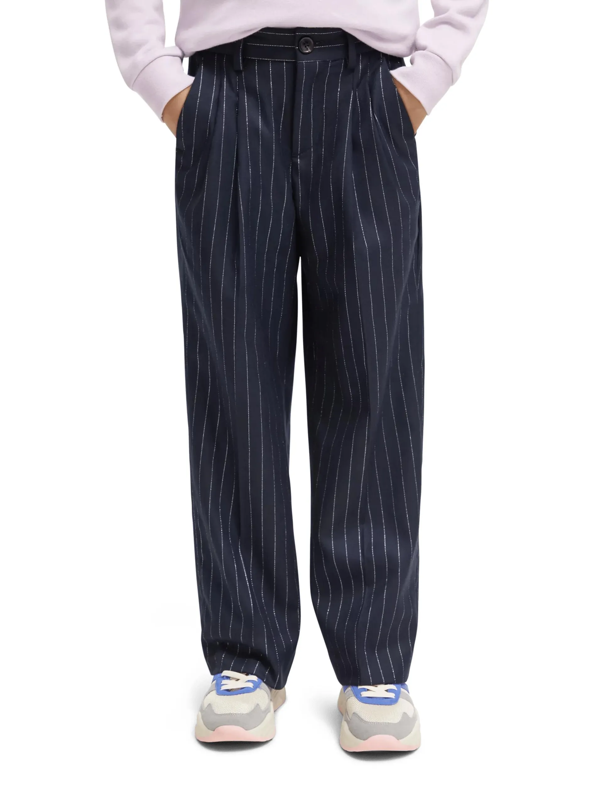 Pleated pinstripe boyfriend pants