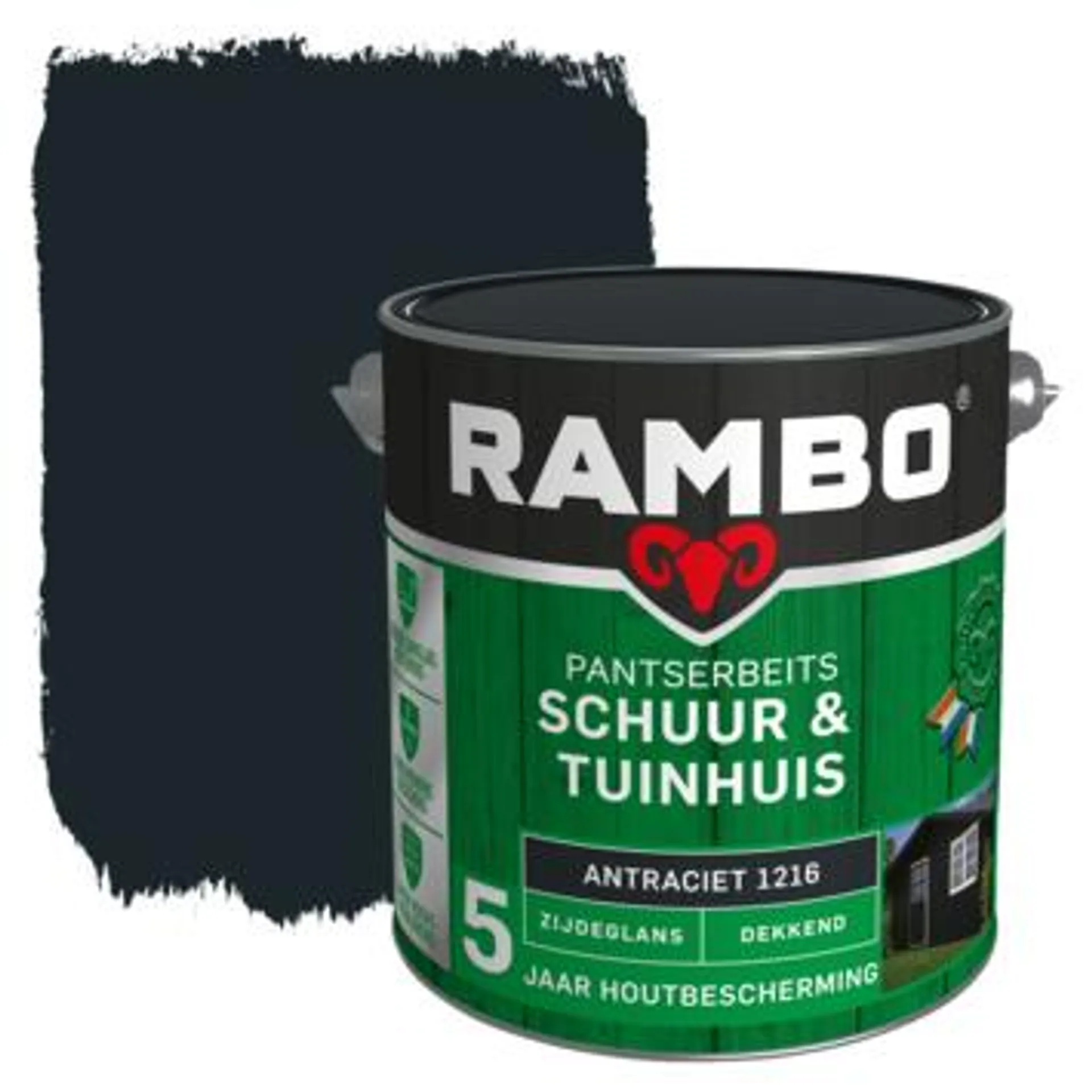 Rambo pantserbeits schuur & tuinhuis dekkend antraciet zijdeglans 2,5 liter