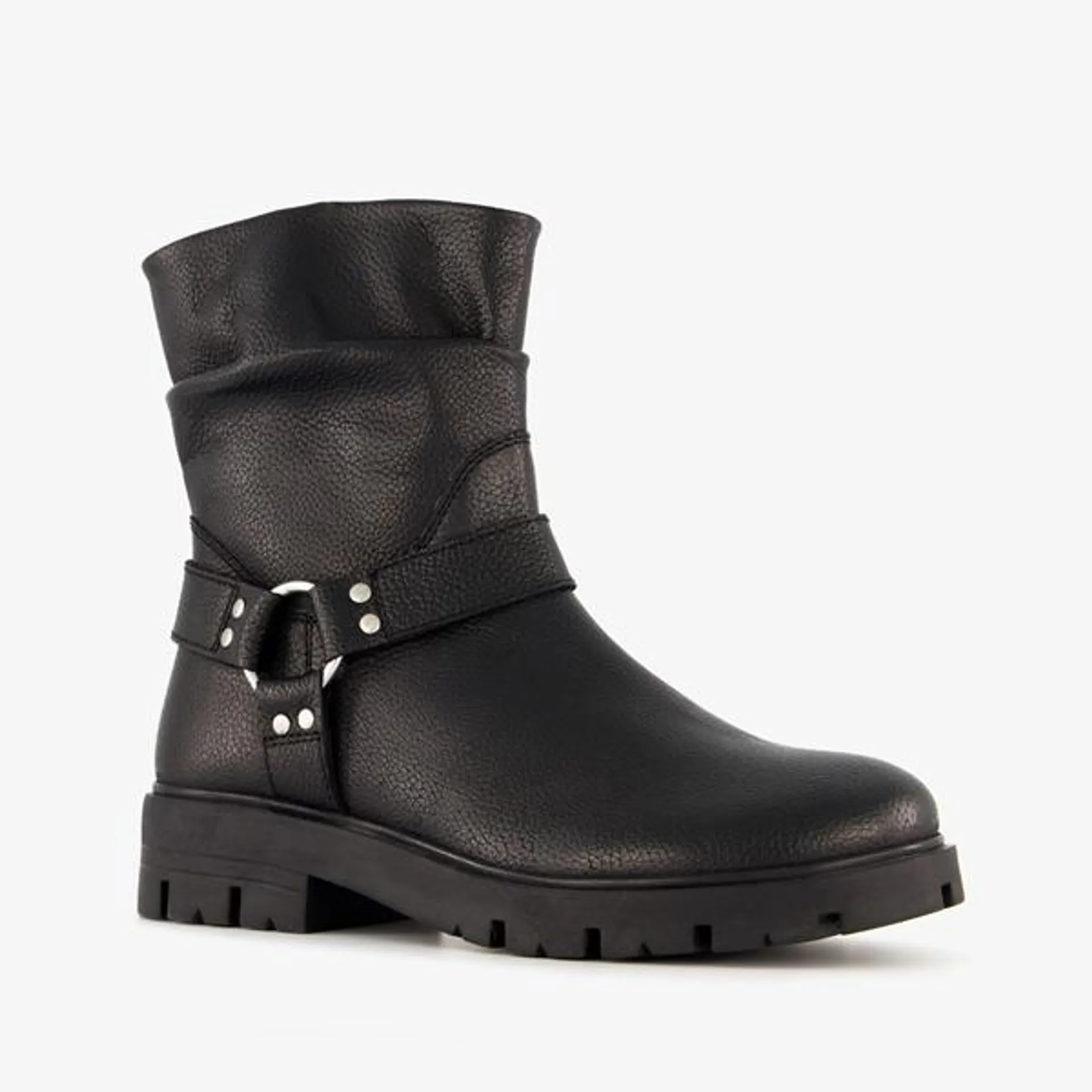 Groot leren meisjes biker boots zwart