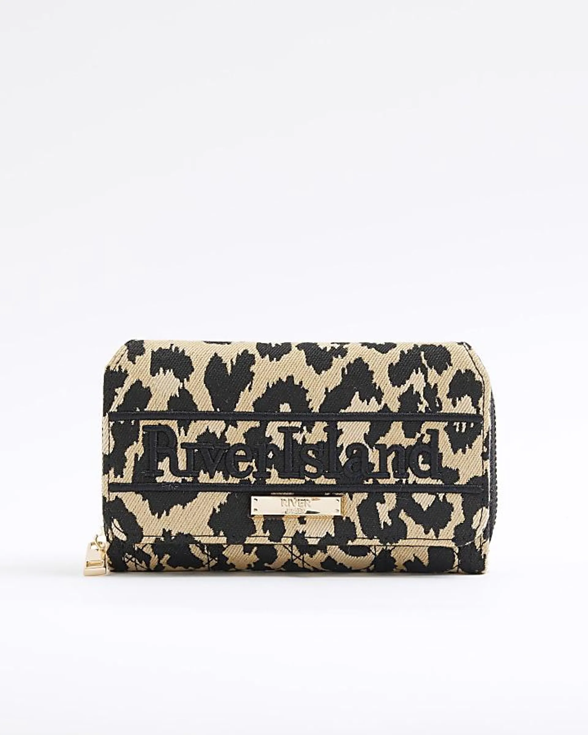 Beige leopard print purse