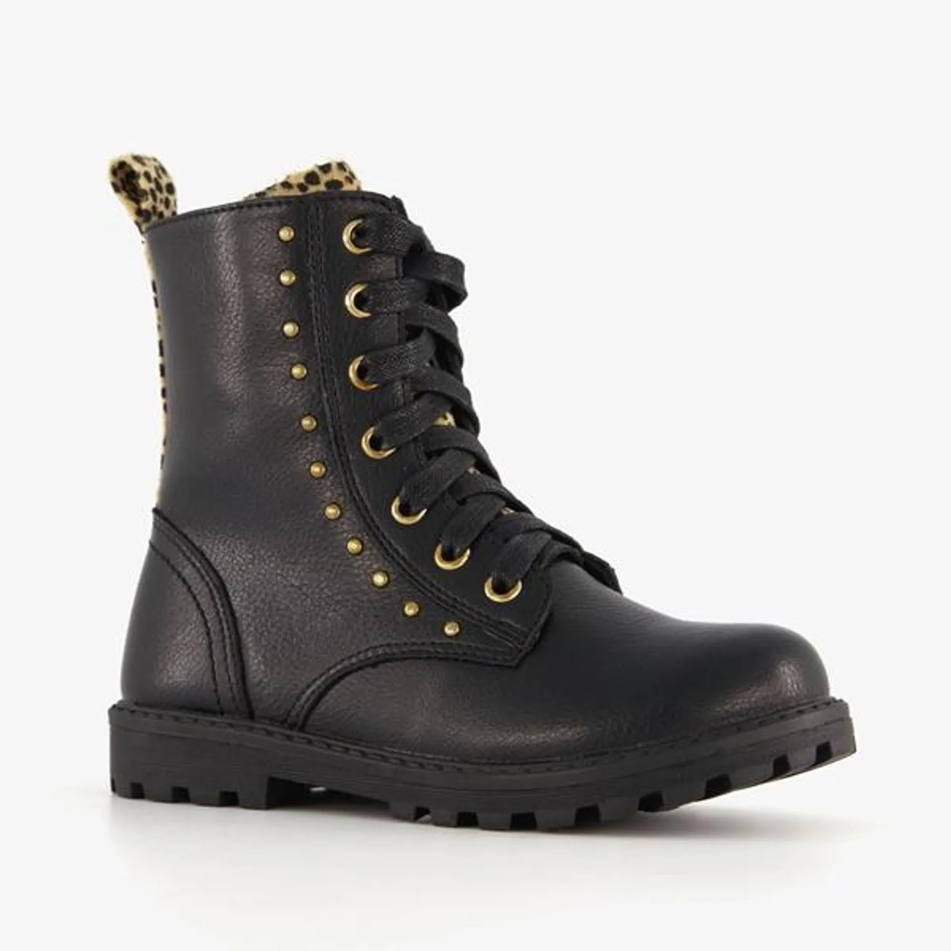 Blue Box zwarte meisjes veterboots gouden studs