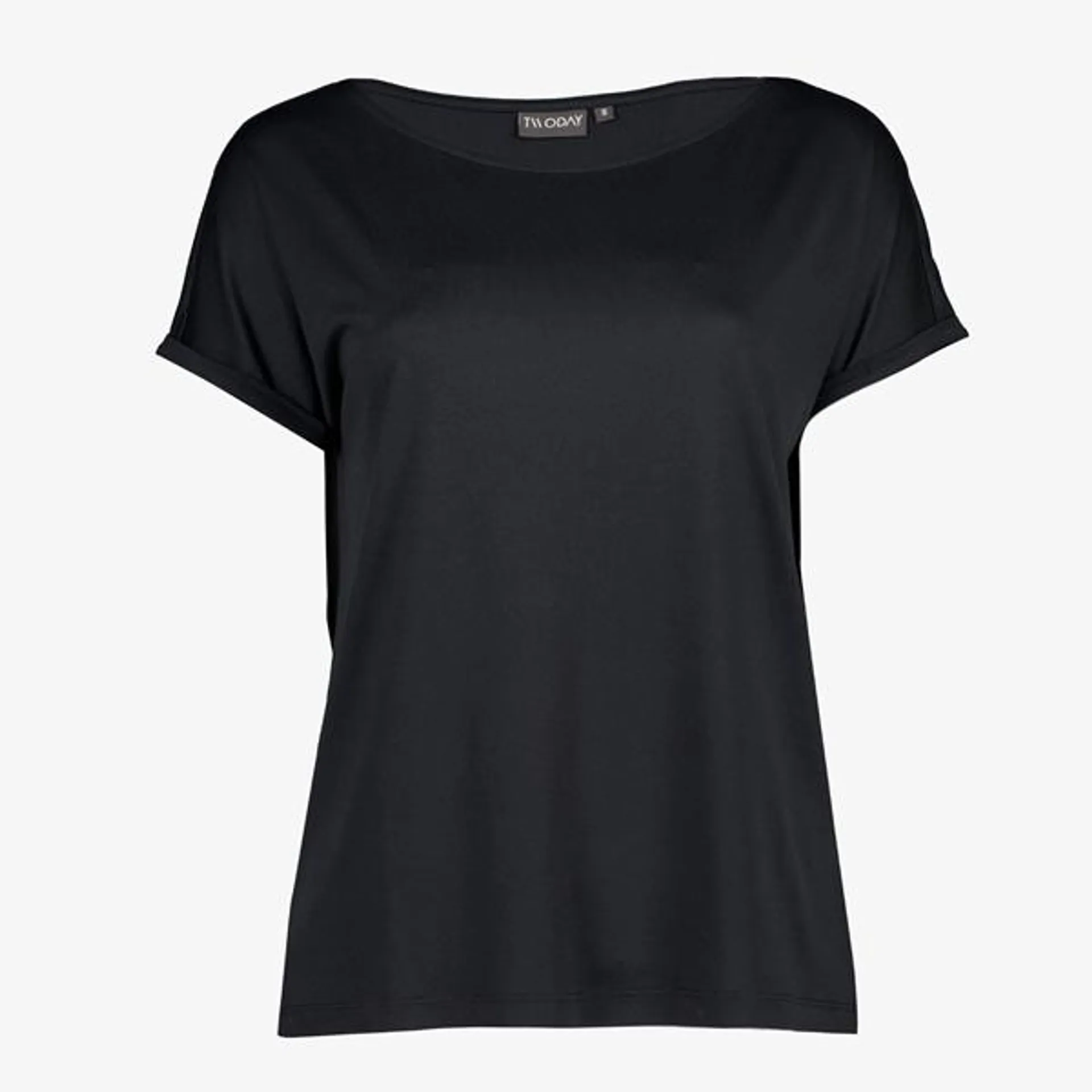 Zwarte TwoDay T-shirt voor dames. Voorzien van een ronde hals en korte mouw...