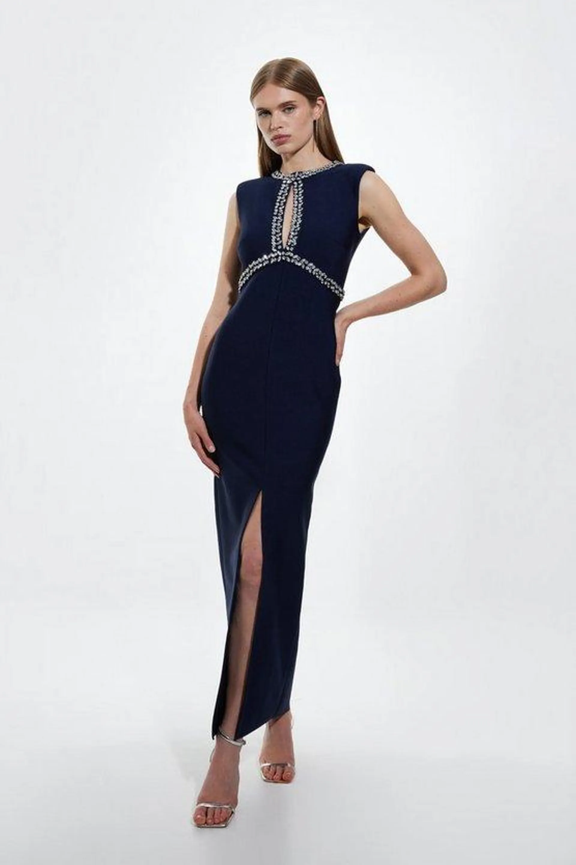 Bandage Figure Form Knit Keyhole Embellished Maxi Dress