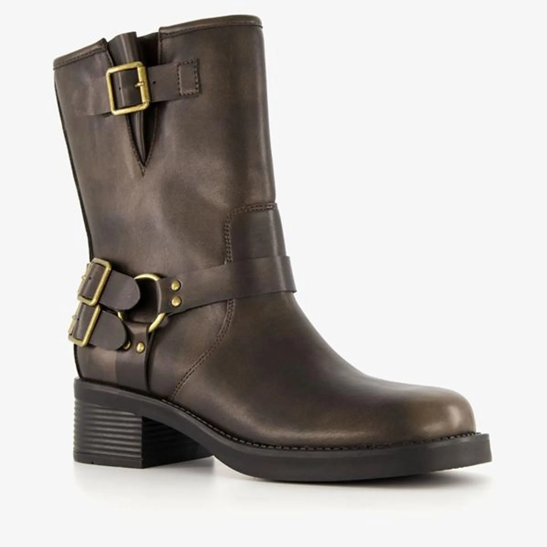 Bruine biker boots voor dames van Blue Box. Het buitenwerk is gemaakt van i...