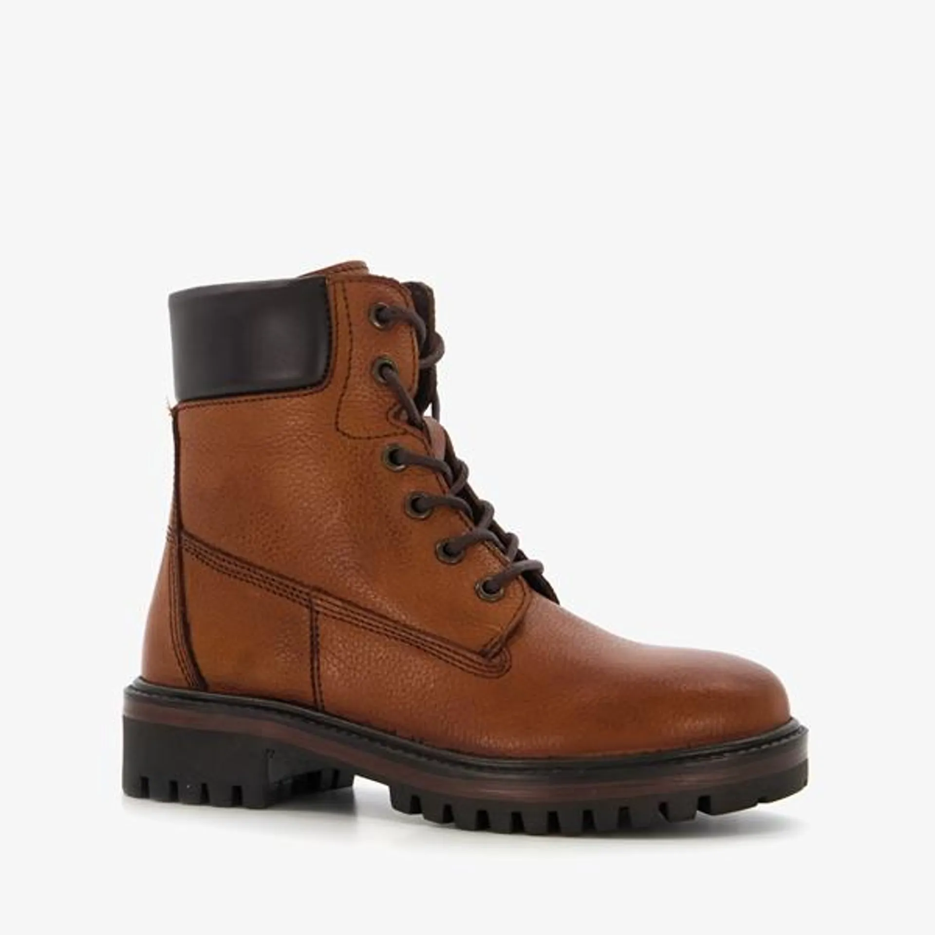 Groot leren jongens veterboots cognac