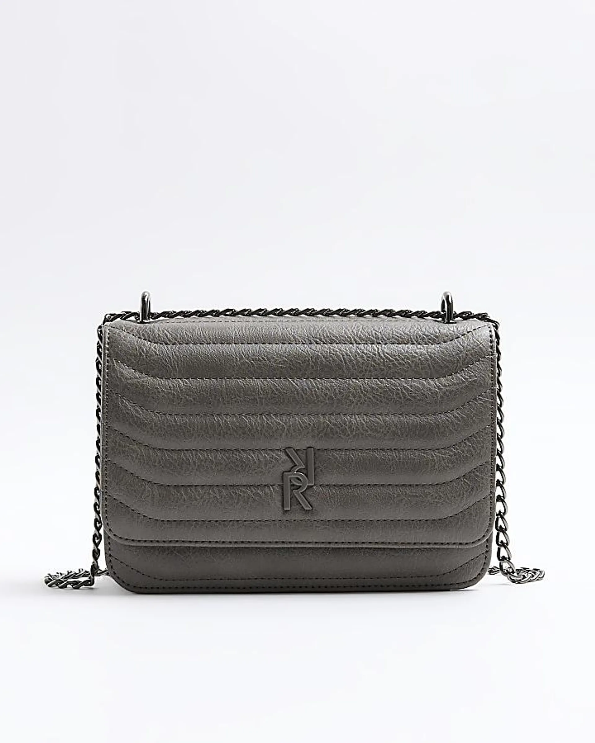 Grey quilted chain shoulder bag