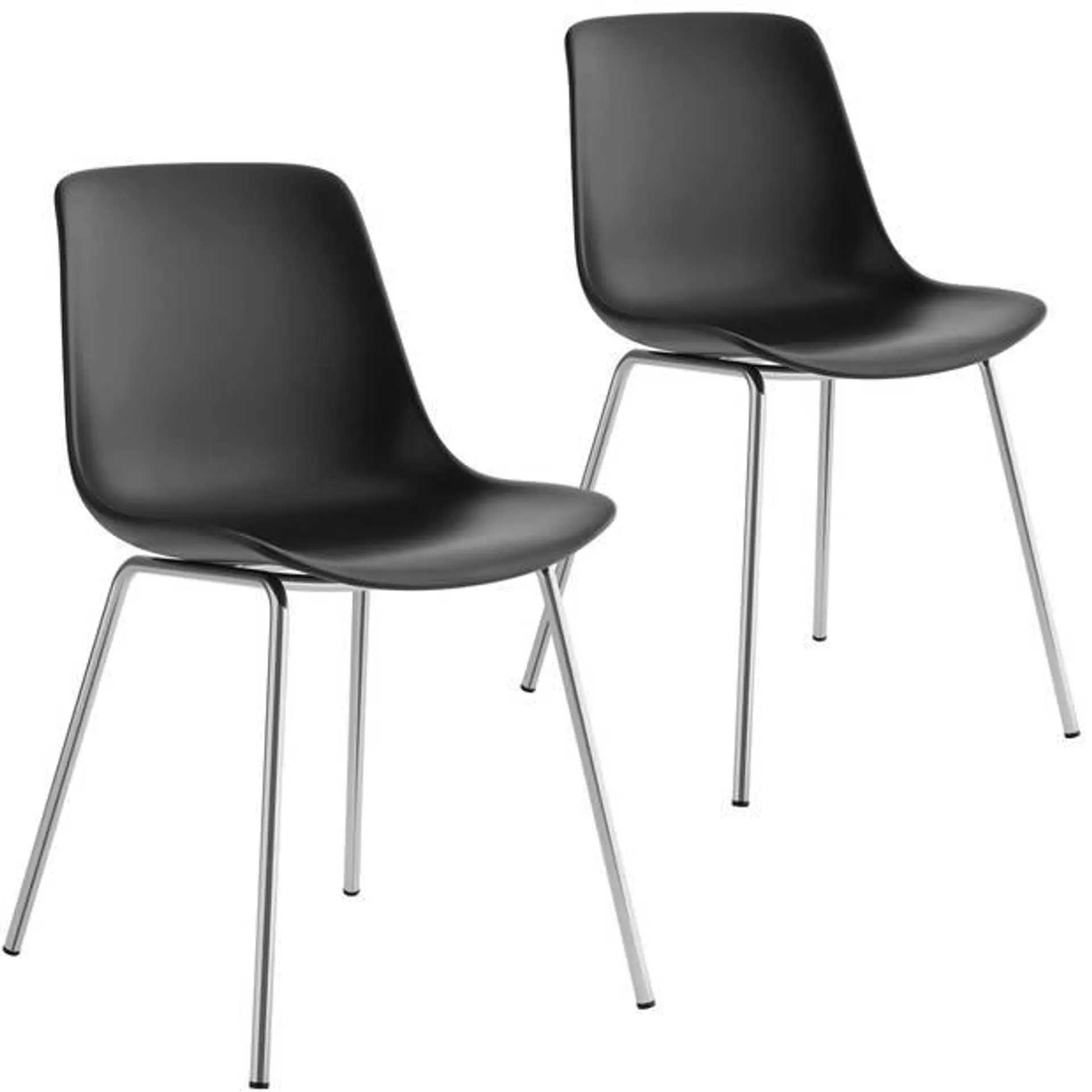 tectake® Mave Stoelen - Set van 2 Kunststof Eetkamerstoelen in Modern Design - Zwart/Chroom - Comfortabel en Stijlvol