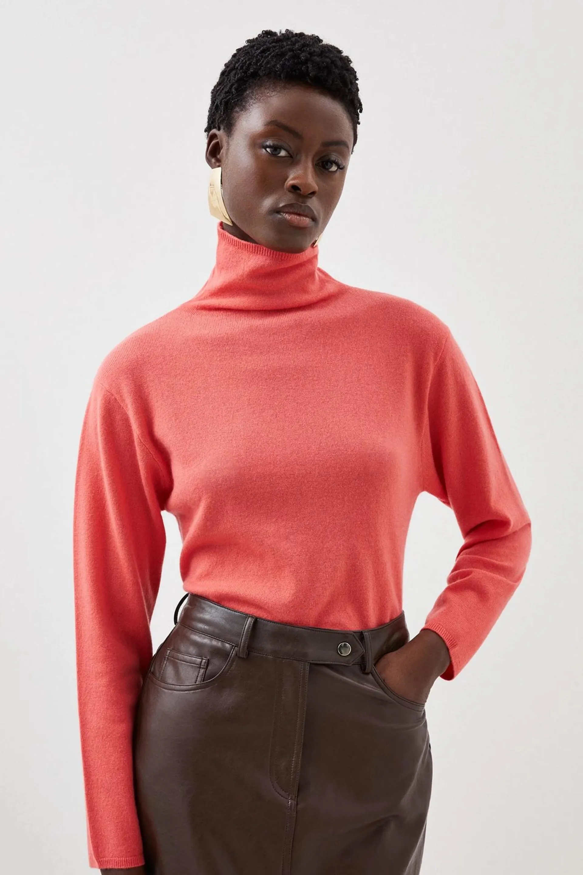 Cashmere Wool Funnel Neck Knit Jumper