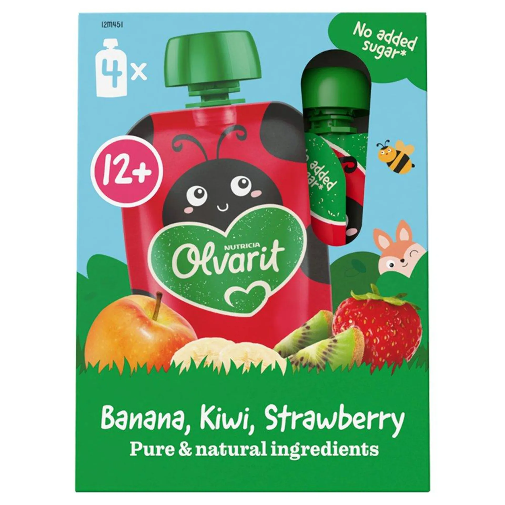 Olvarit Knijpfruit Banaan Kiwi Aardbei 12+ Maanden 4 x 100 g