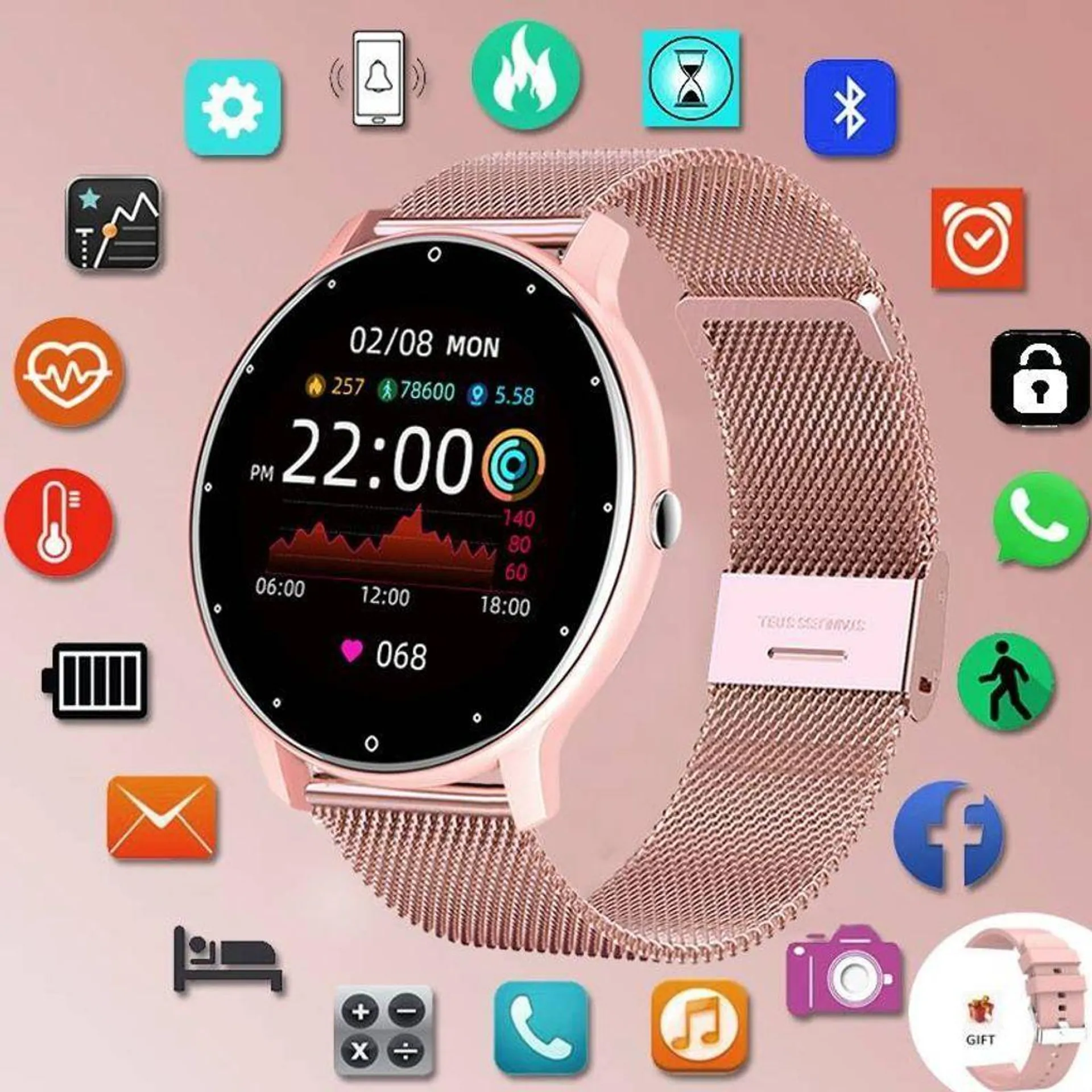 Smart Watch Voll Touchscreen Sport Fitness Uhr Ip67 Wasserdicht Bluetooth Für Android Ios Männer Frau Smartwatche,