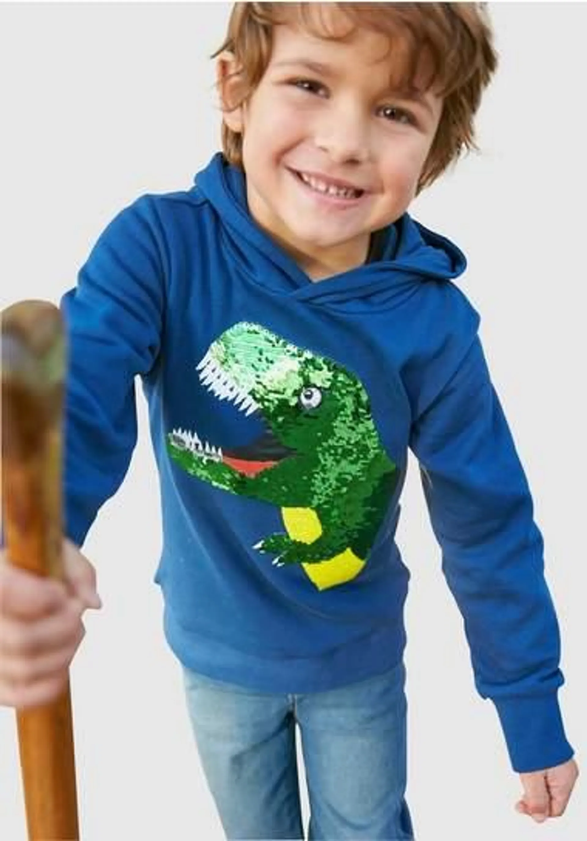 KIDSWORLD Hoodie Met leuke dino van omkeerbare pailletten Lange mouwen, basic pasvorm, bedrukt, van 100% katoen