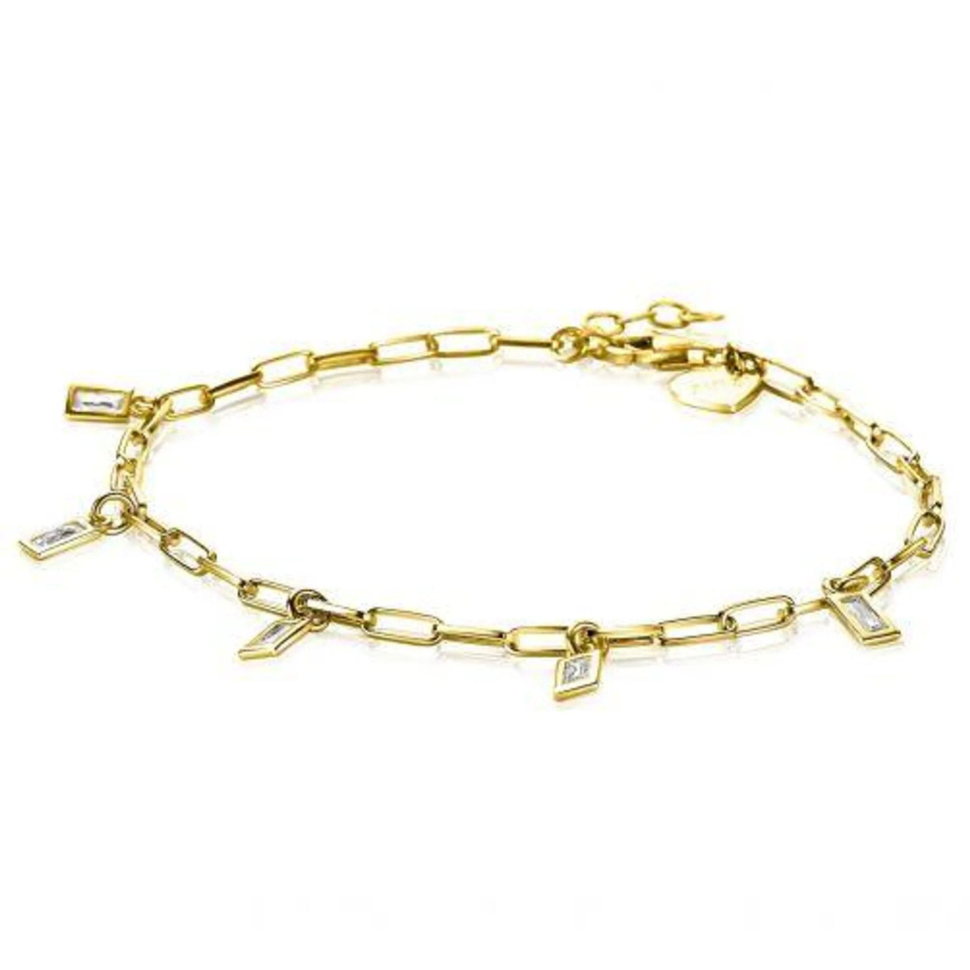 ZINZI gold plated zilveren paperclip armband met baguette zirconia's 17,5-19,5cm ZIA-BF53