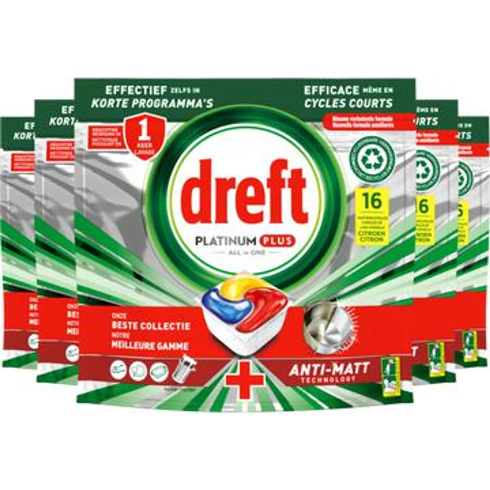 Dreft Platinum Plus All In One Vaatwascapsules Citroen, 5 x 16 Capsules