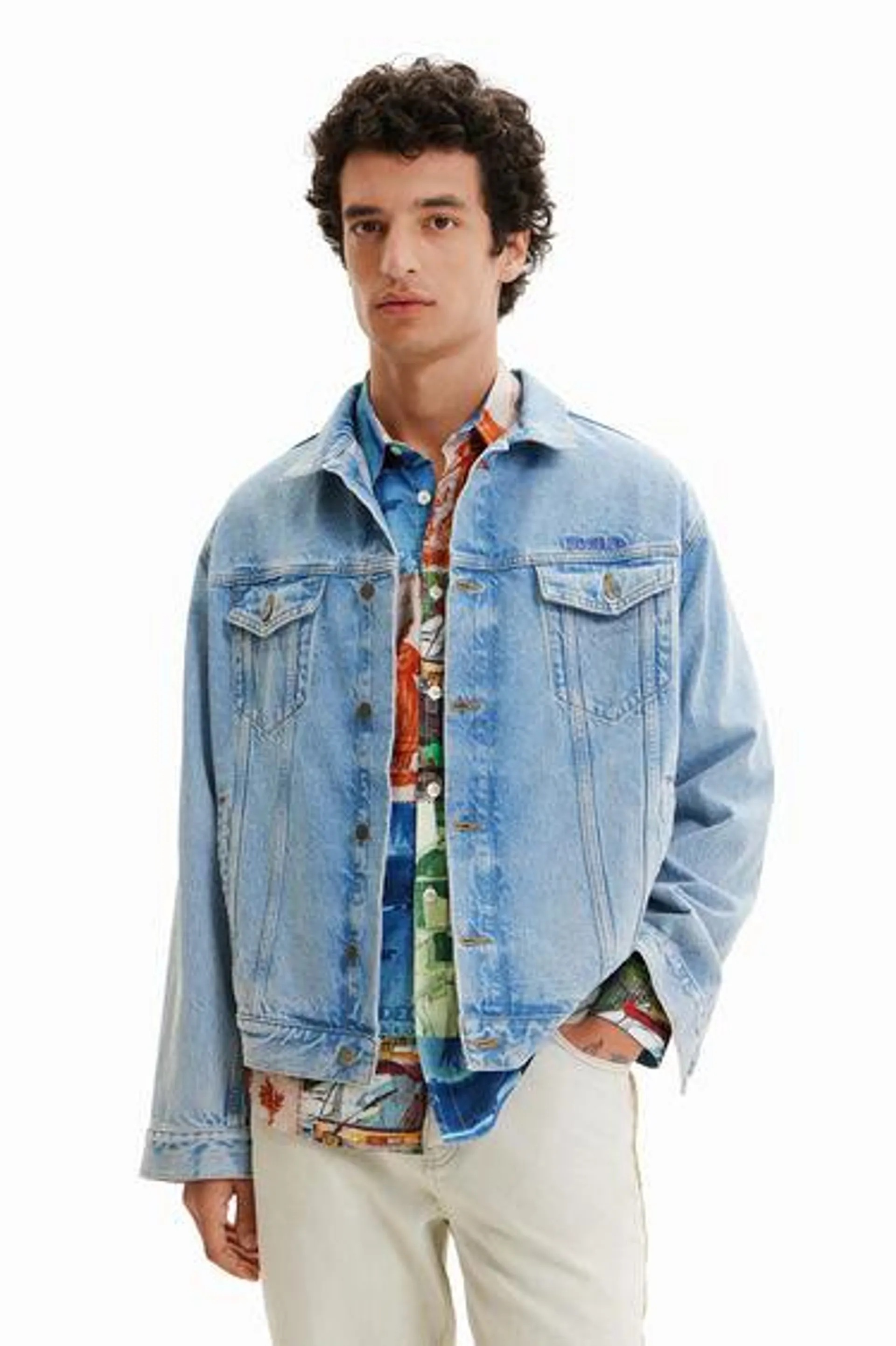 Embroidered denim trucker jacket