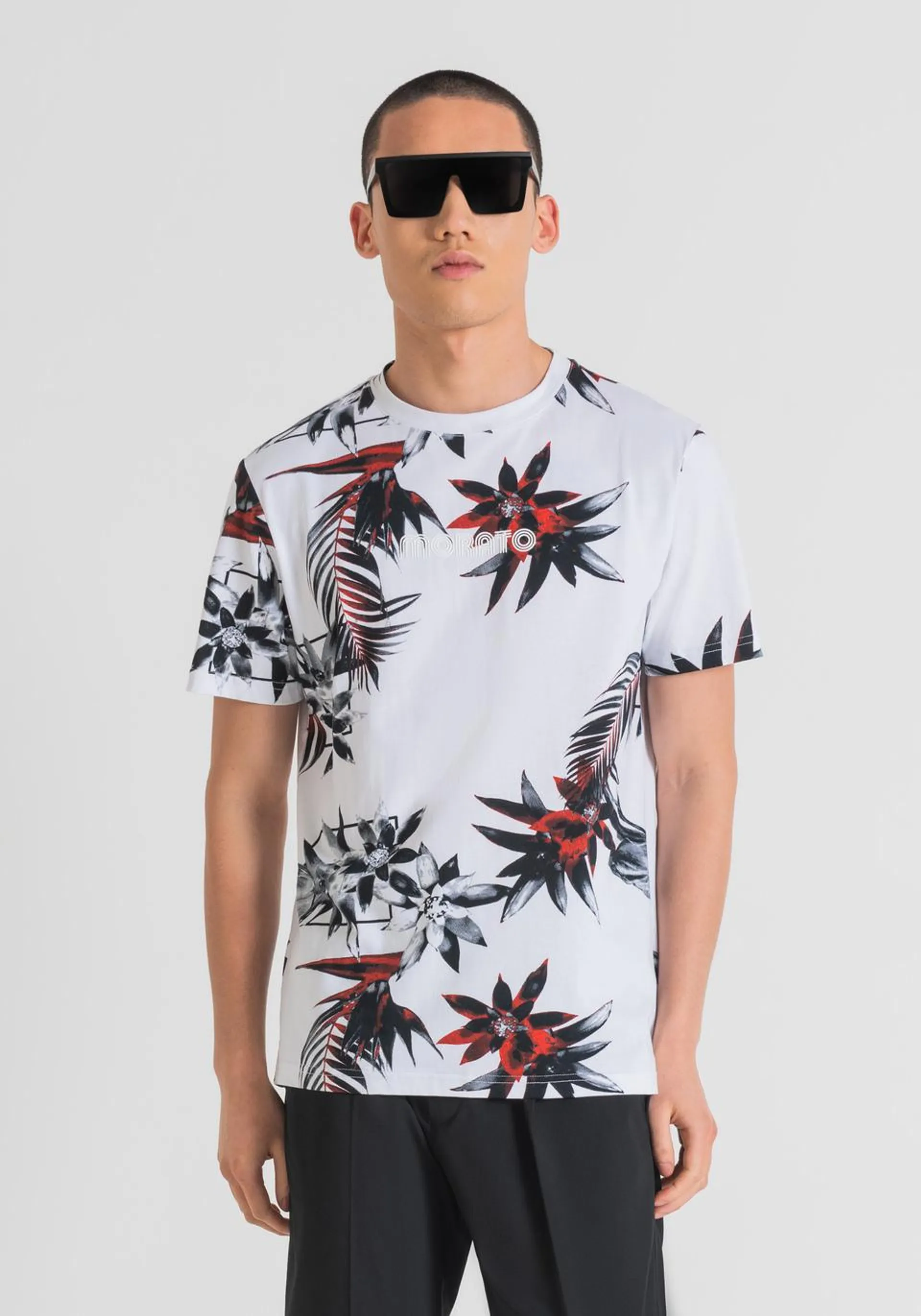 REGULAR FIT T-SHIRT IN COTTON JERSEY WITH ALL-OVER FLORAL PRINT