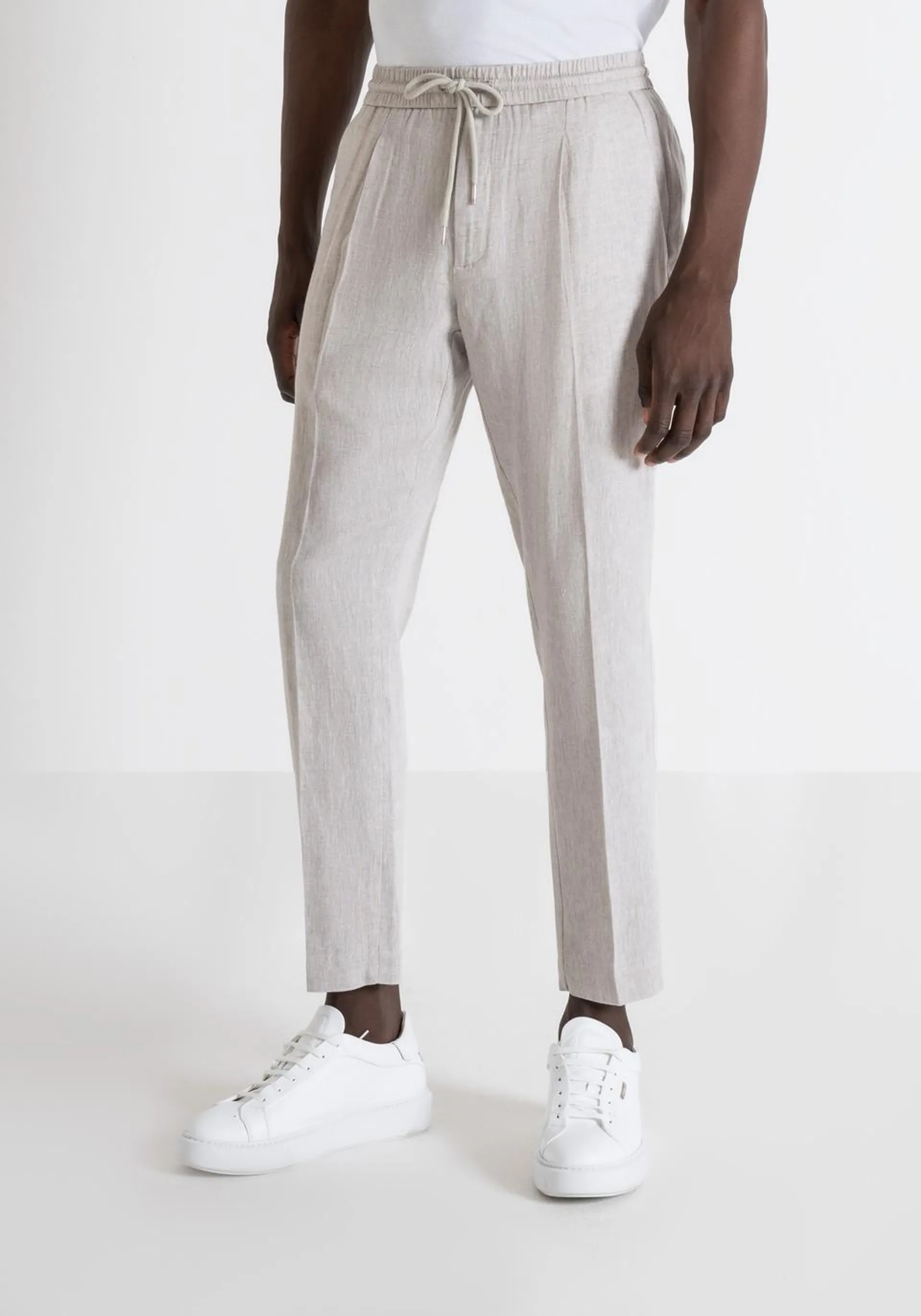 REGULAR FIT “NEIL” LINEN BLEND PANTS WITH DRAWSTRINGS