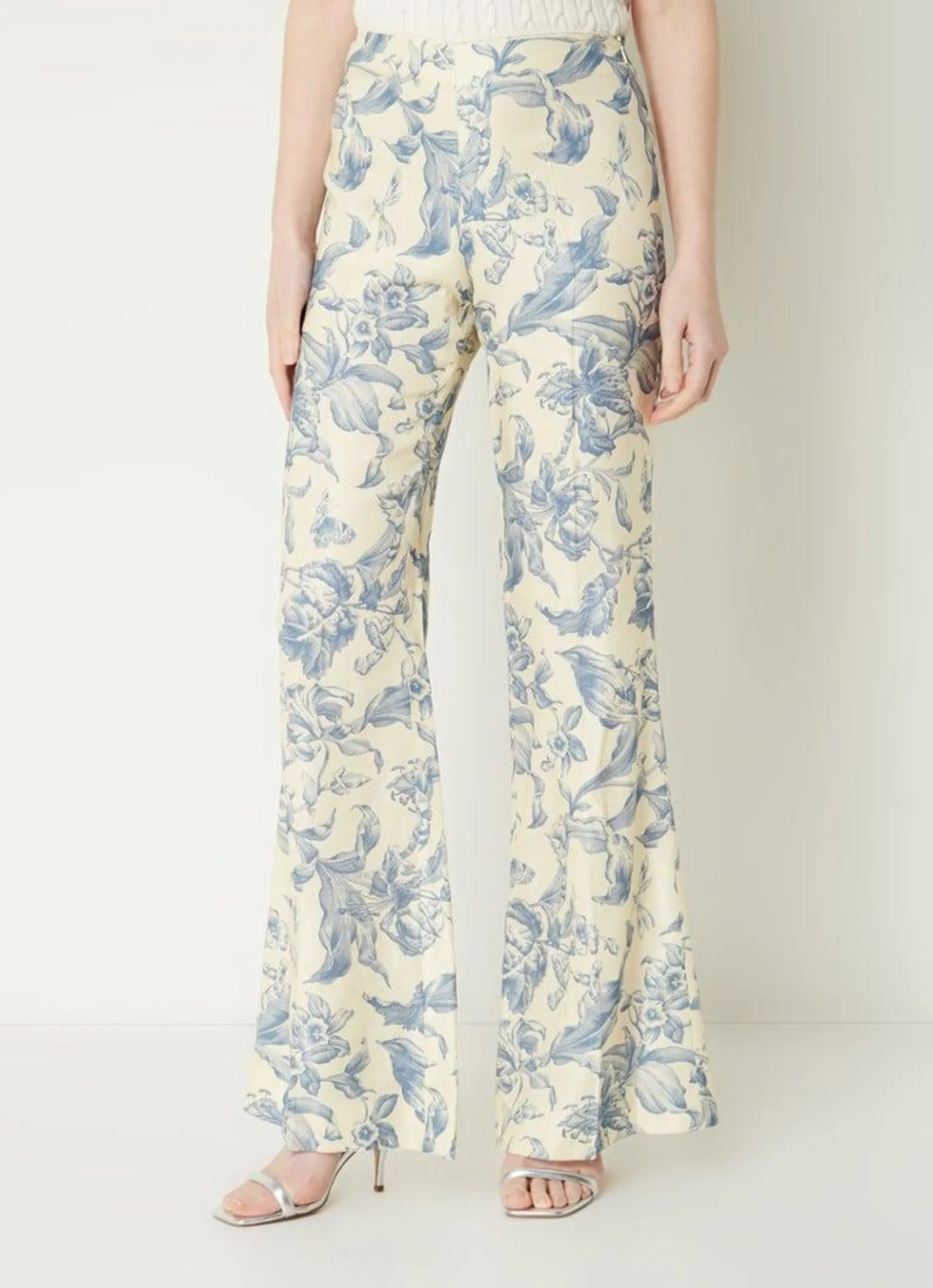 High waist flared fit pantalon in linnenblend met bloemenprint