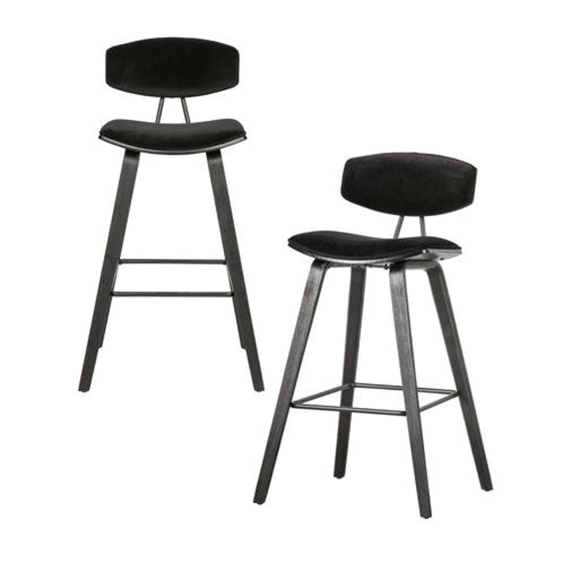 WOOOD barstoel Senne - Fluweel - Zwart - Set van 2
