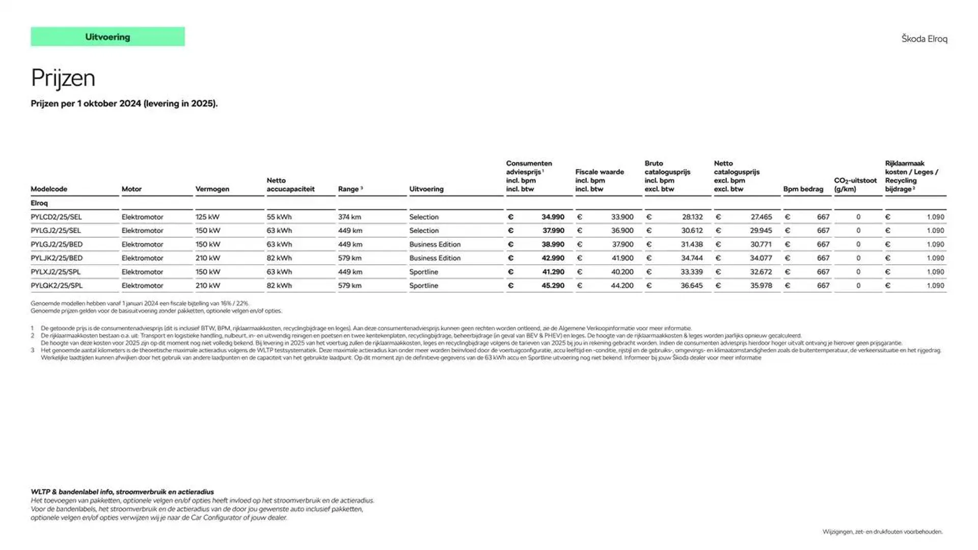 Škoda Elroq prijslijst per 1 oktober 2024 van 9 oktober tot 9 oktober 2025 - Folder pagina 4