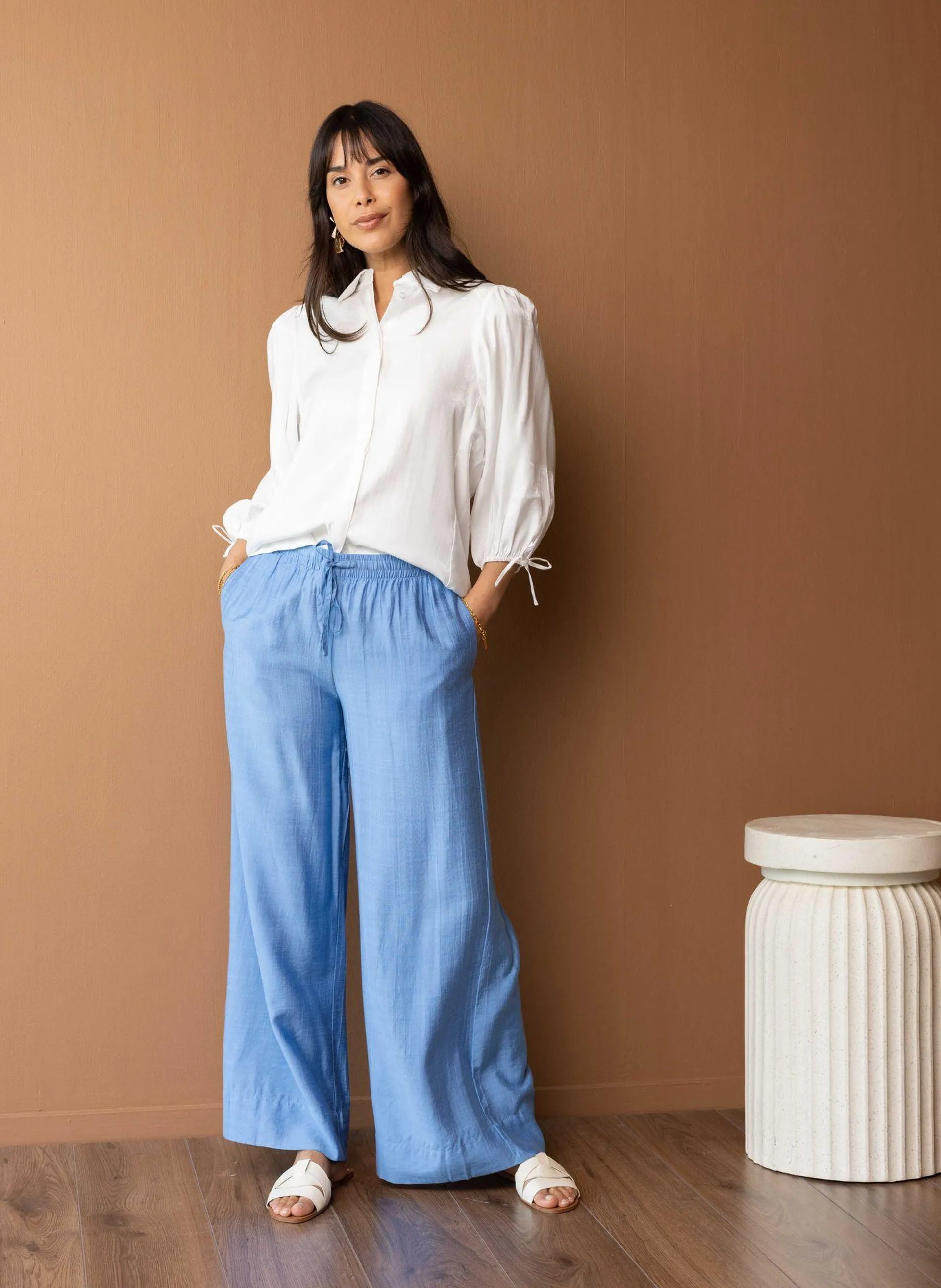Blauwe wijde broek