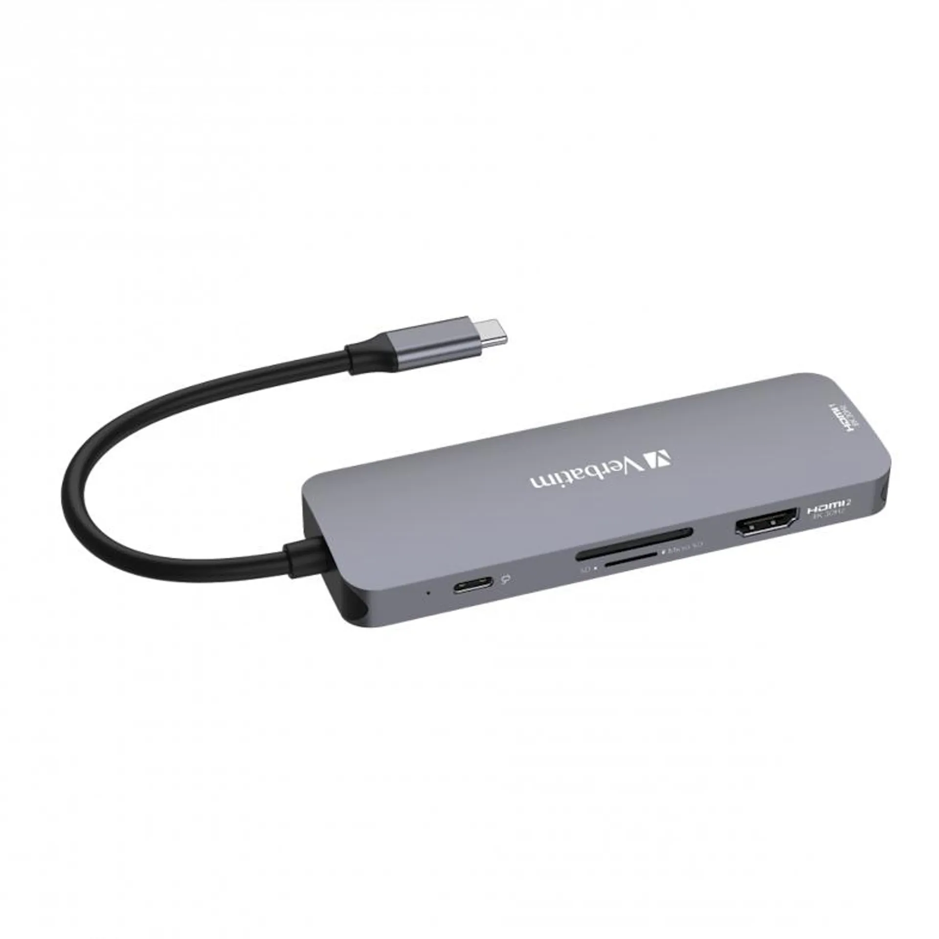 USB-C Pro multipoort-hub, Dual HDMI video 4K, 3 x USB-A 5Gbps, microSD, 85W Power Delivery Pass-Through, 15 cm kabel, reisdock, dockingstation