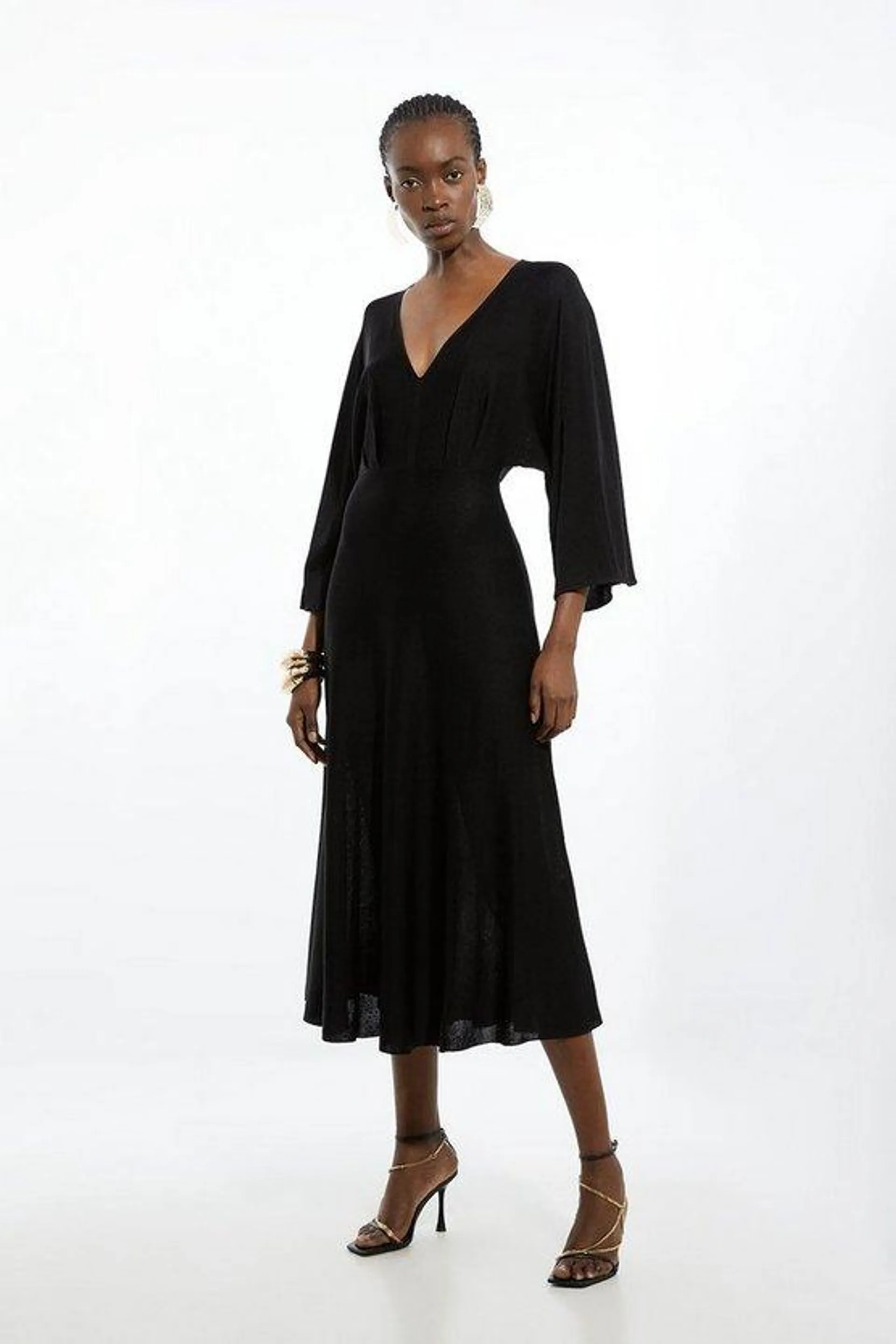 Viscose Blend Slinky Kimono Sleeve Knit Midaxi Dress