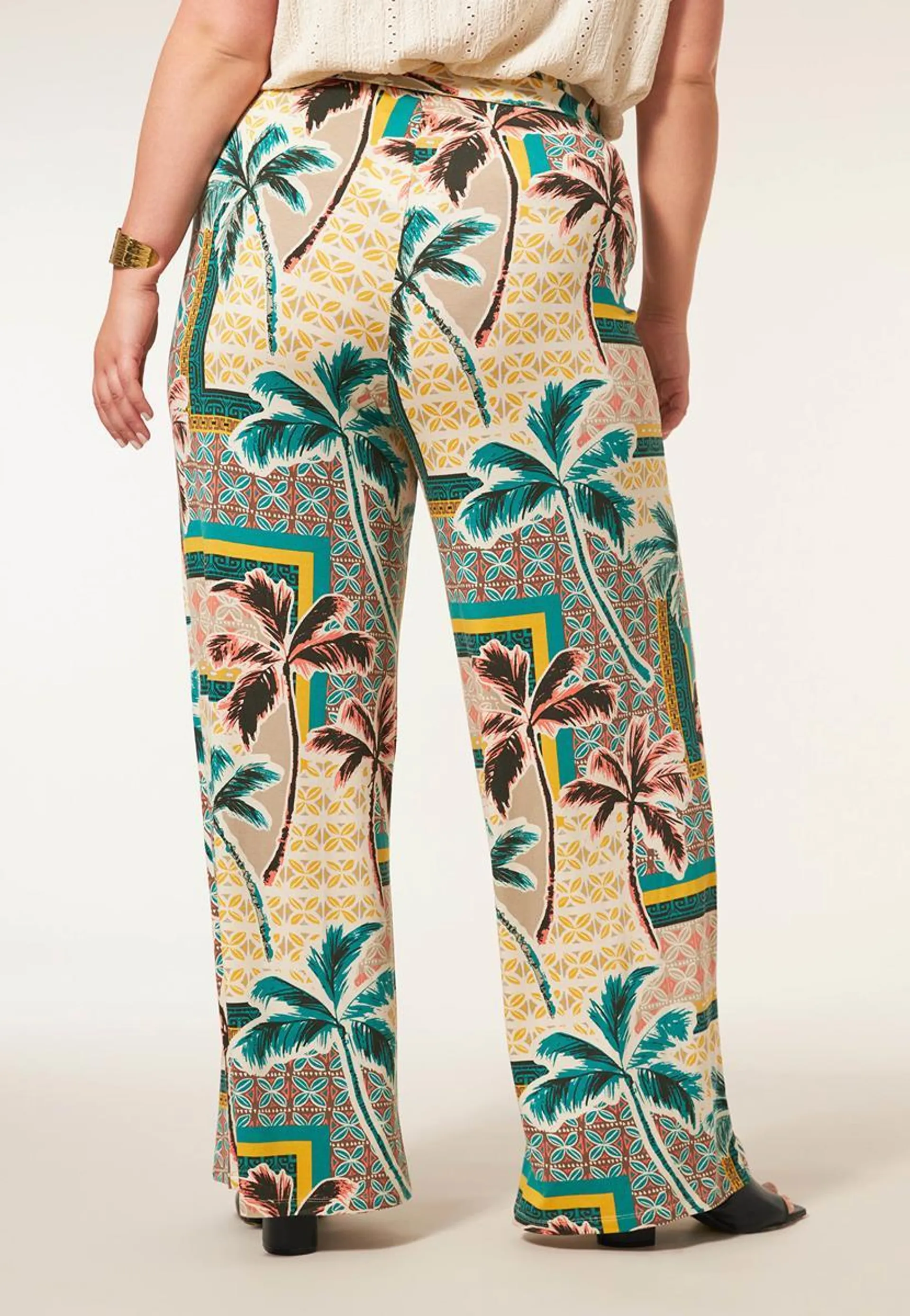 Broek wide leg print groen 32"