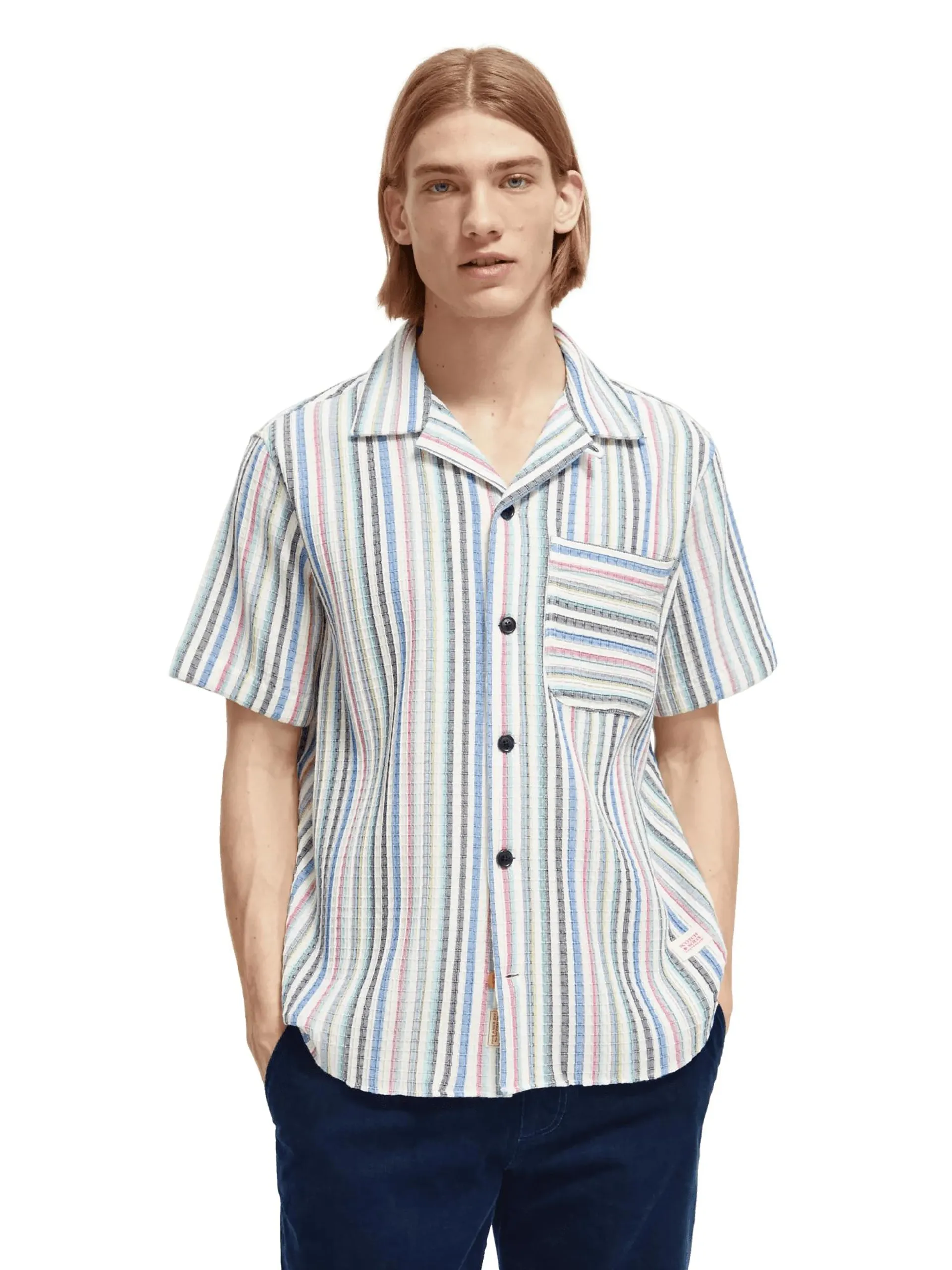 Striped structured camp shirt