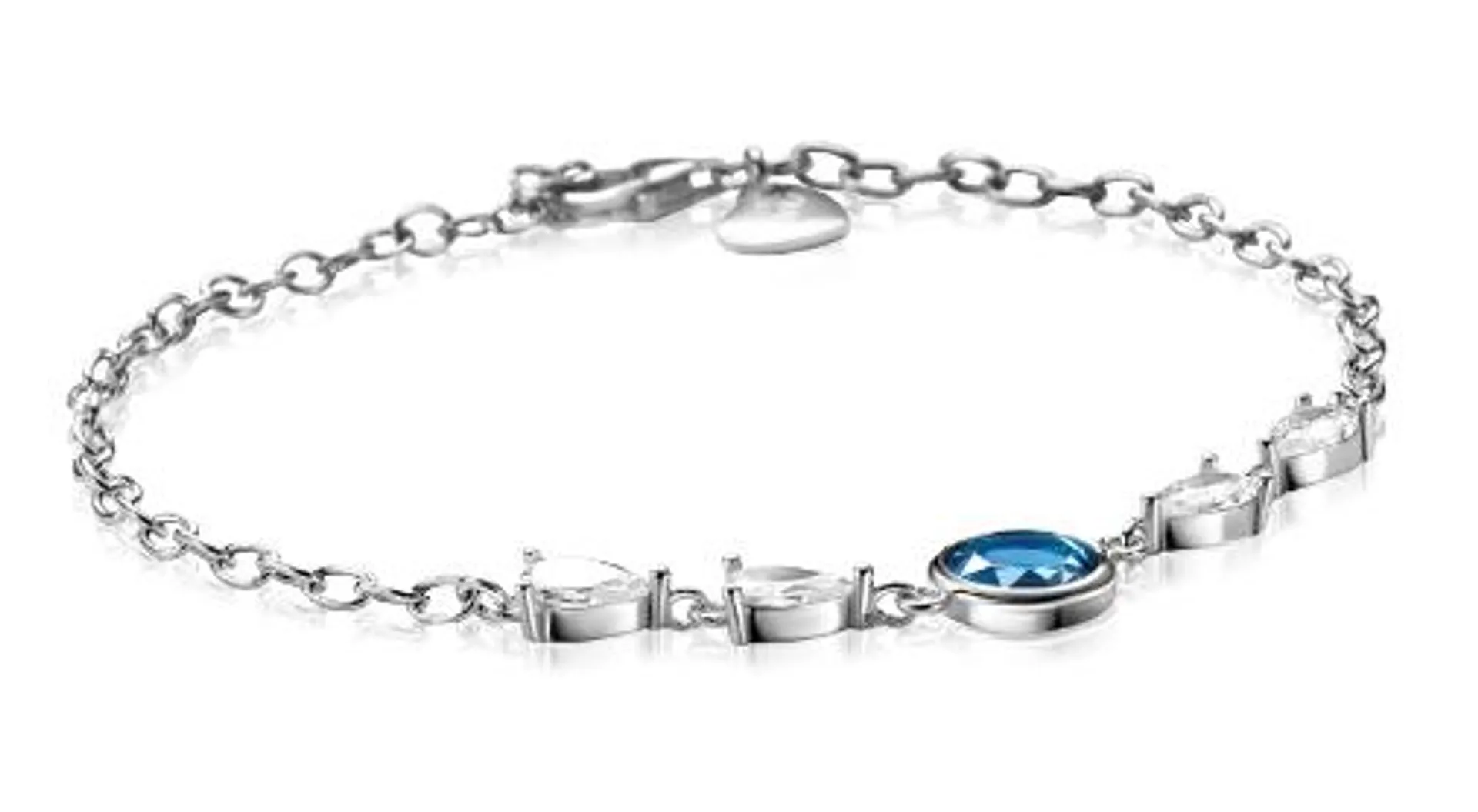 ZINZI Sterling Silver Bracelet Set with a Single Round Blue Color Stone and 4 Pear-shaped White Zirconias 17-20cm ZIA-BF69