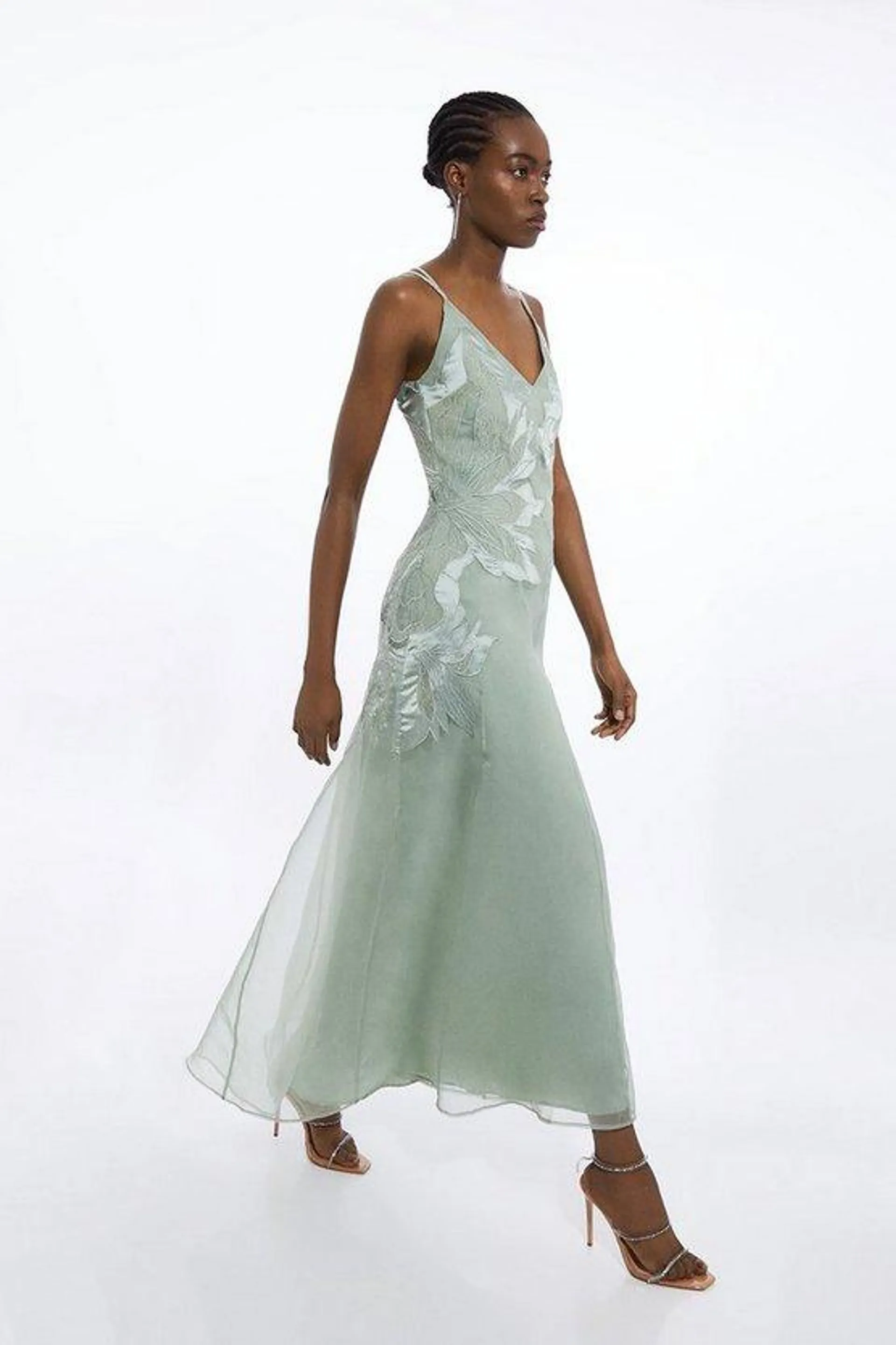 Satin Applique Woven Maxi Dress