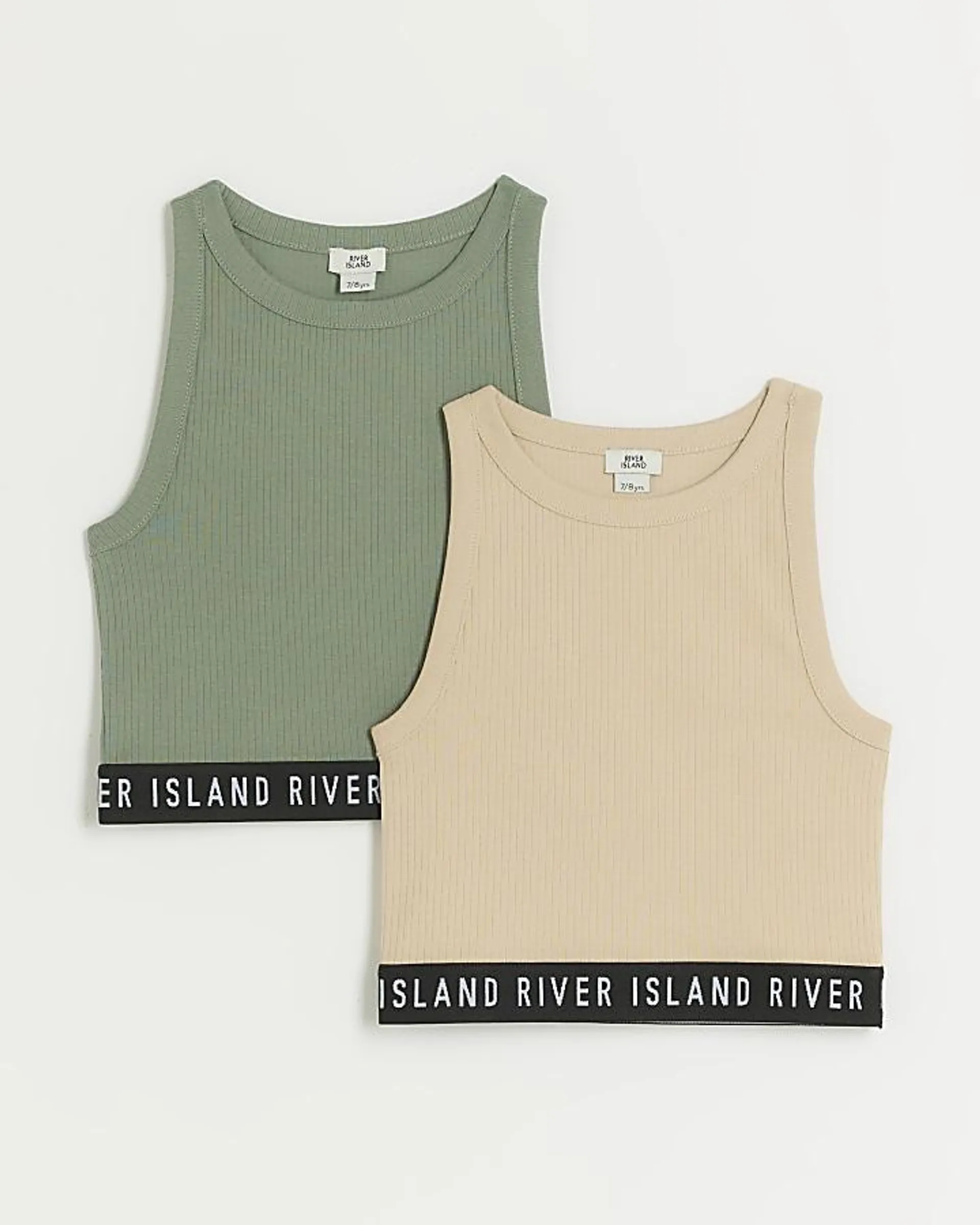 Girls khaki RI ribbed tank top 2 pack