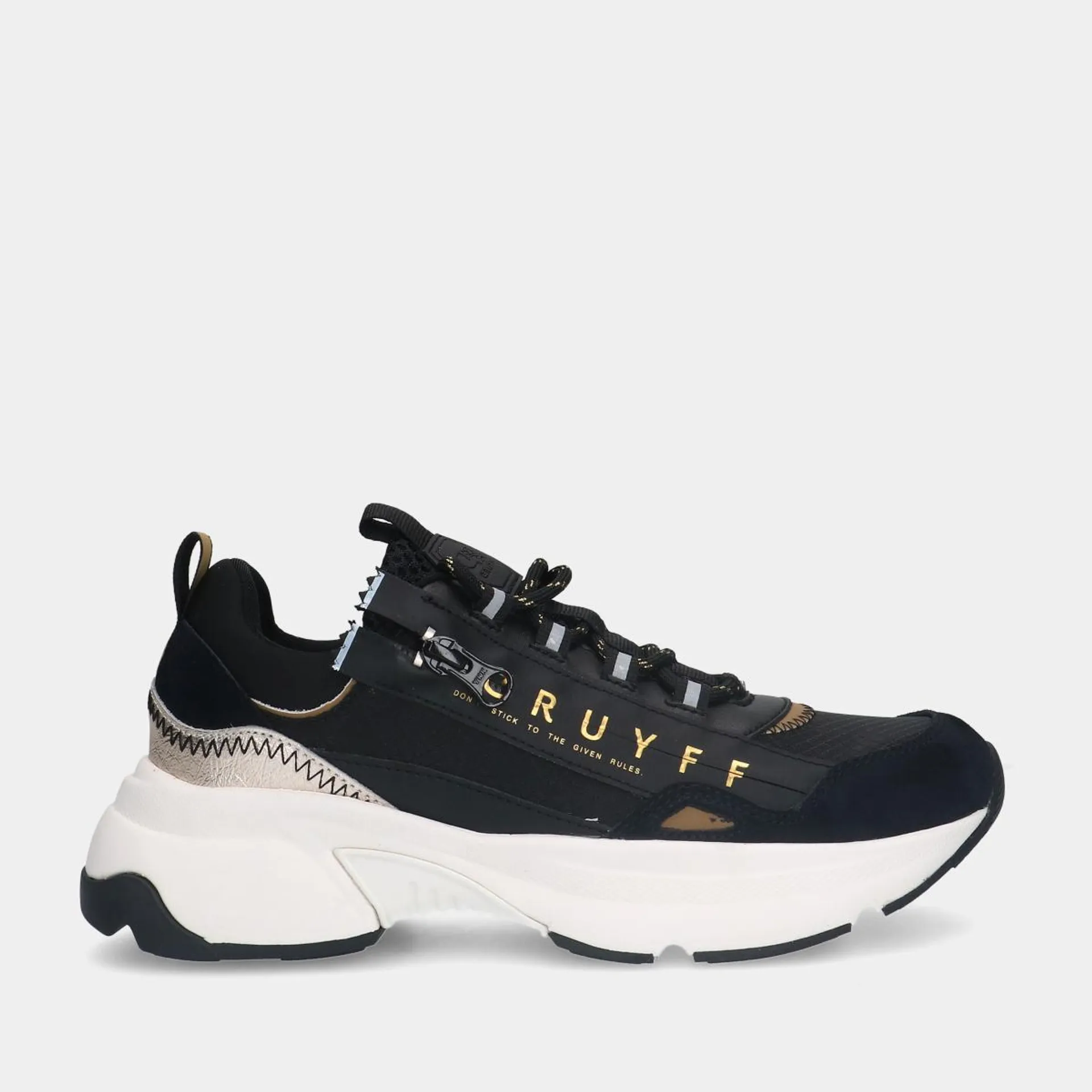 Cruyff June Sidezip 960 Black/ Gold dames sneakers