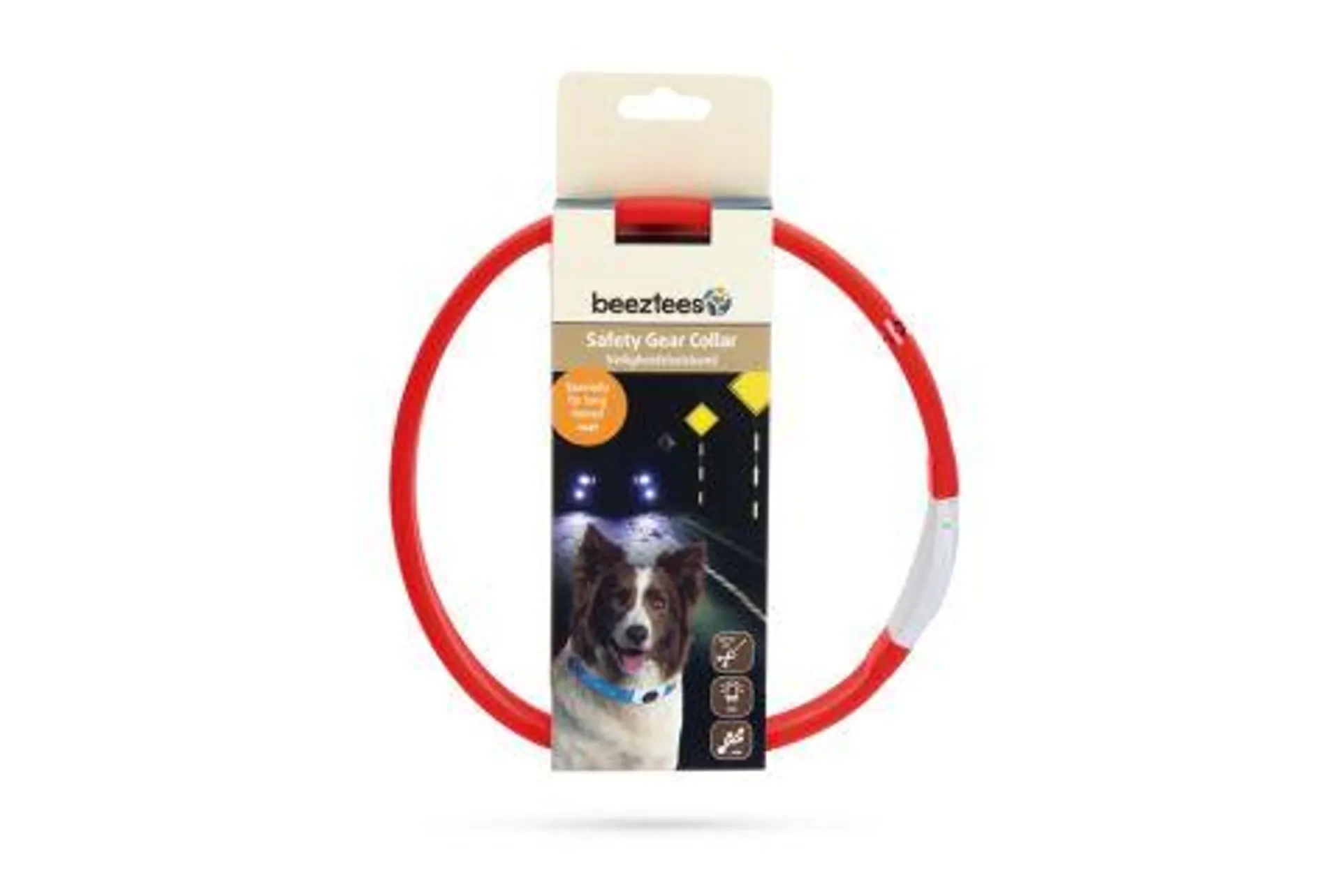 Beeztees Safety Gear Glowy USB - Veiligheidshalsband - Hond - Rood - 65x2,5 cm