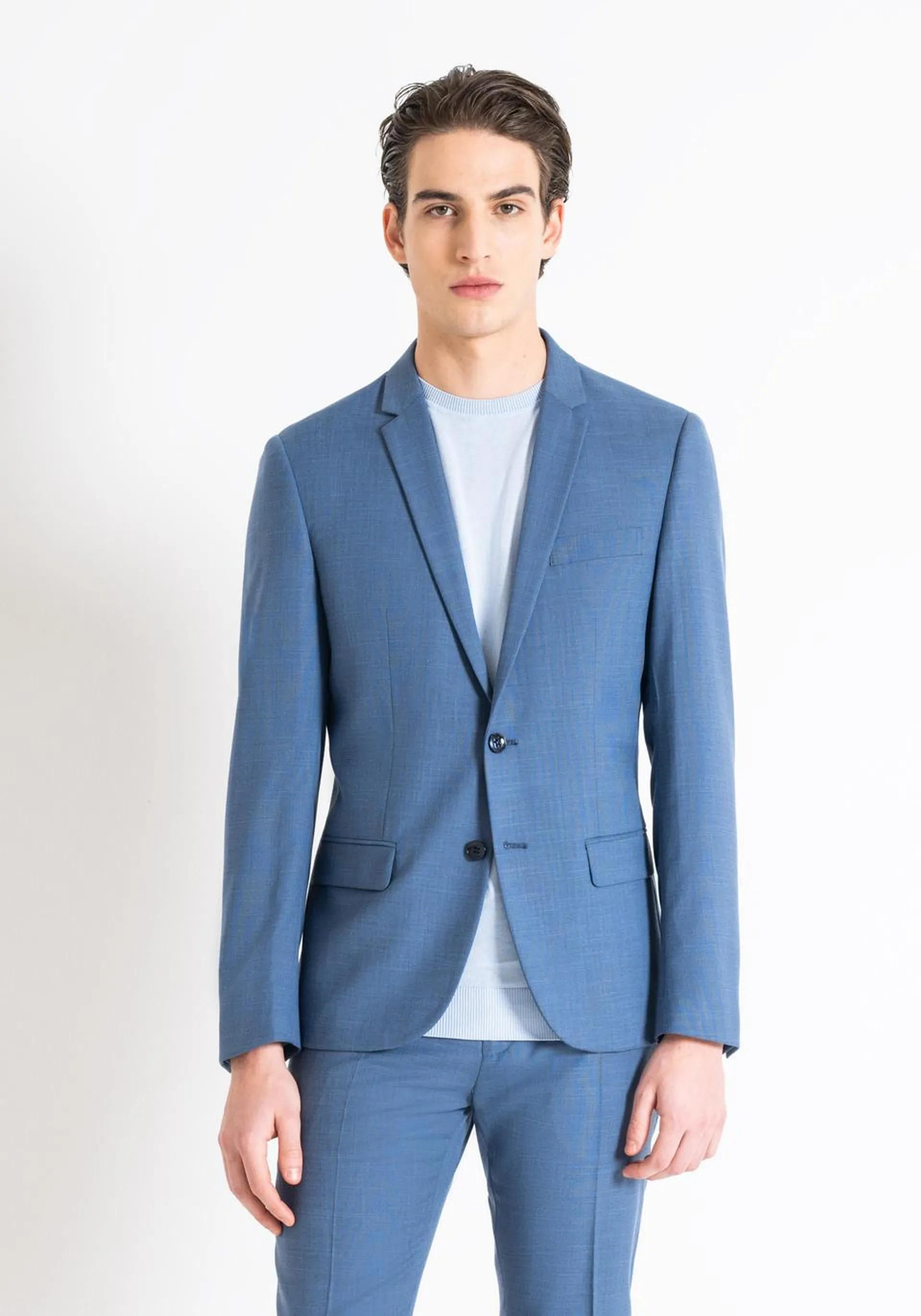 SLIM FIT "BONNIE" JACKET IN STRETCH VISCOSE BLEND FABRIC WITH SLUB EFFECT