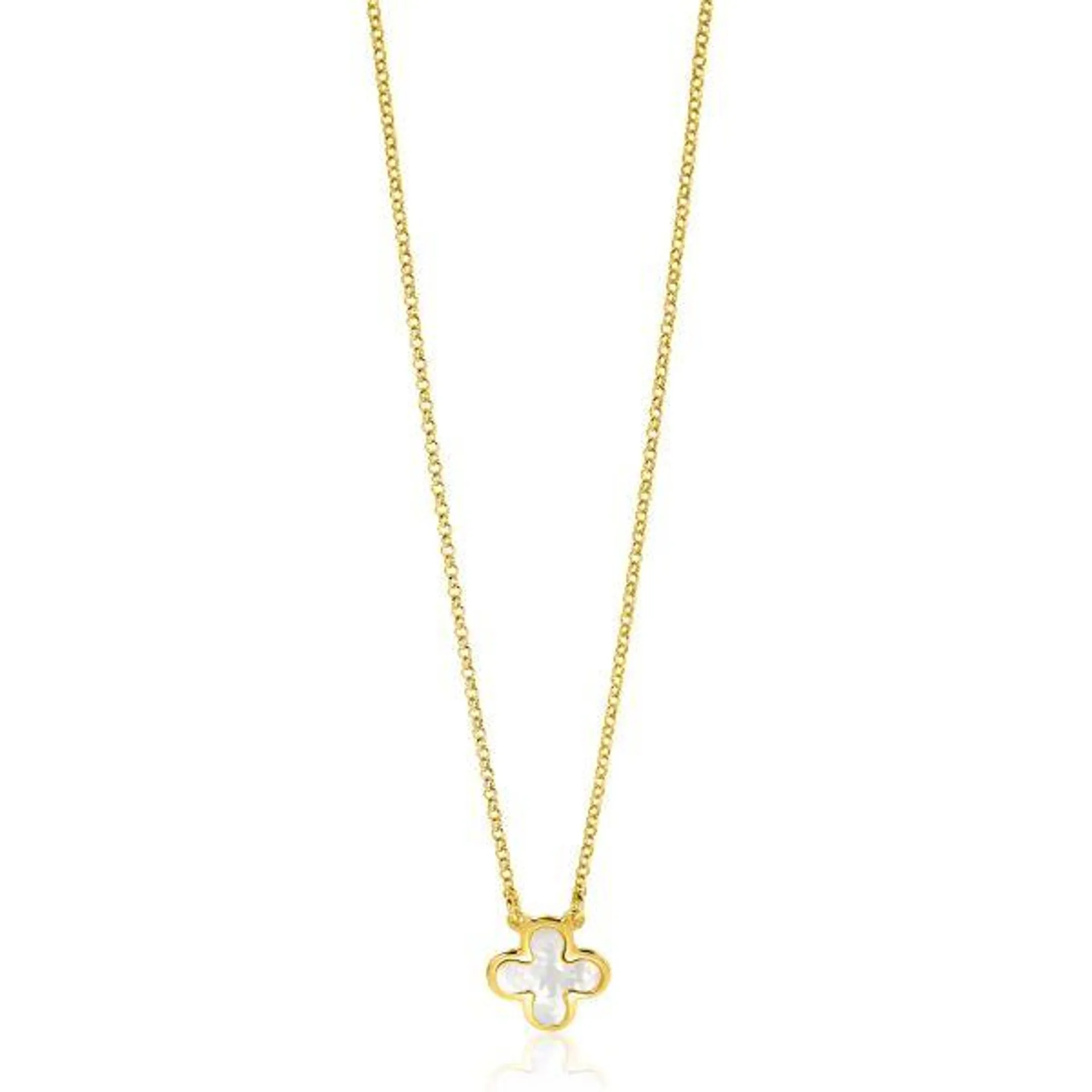 ZINZI Gold Plated Sterling Silver Necklace with a Clover Pendant Set with White Mother of Pearl 39-43cm ZIC-BF71