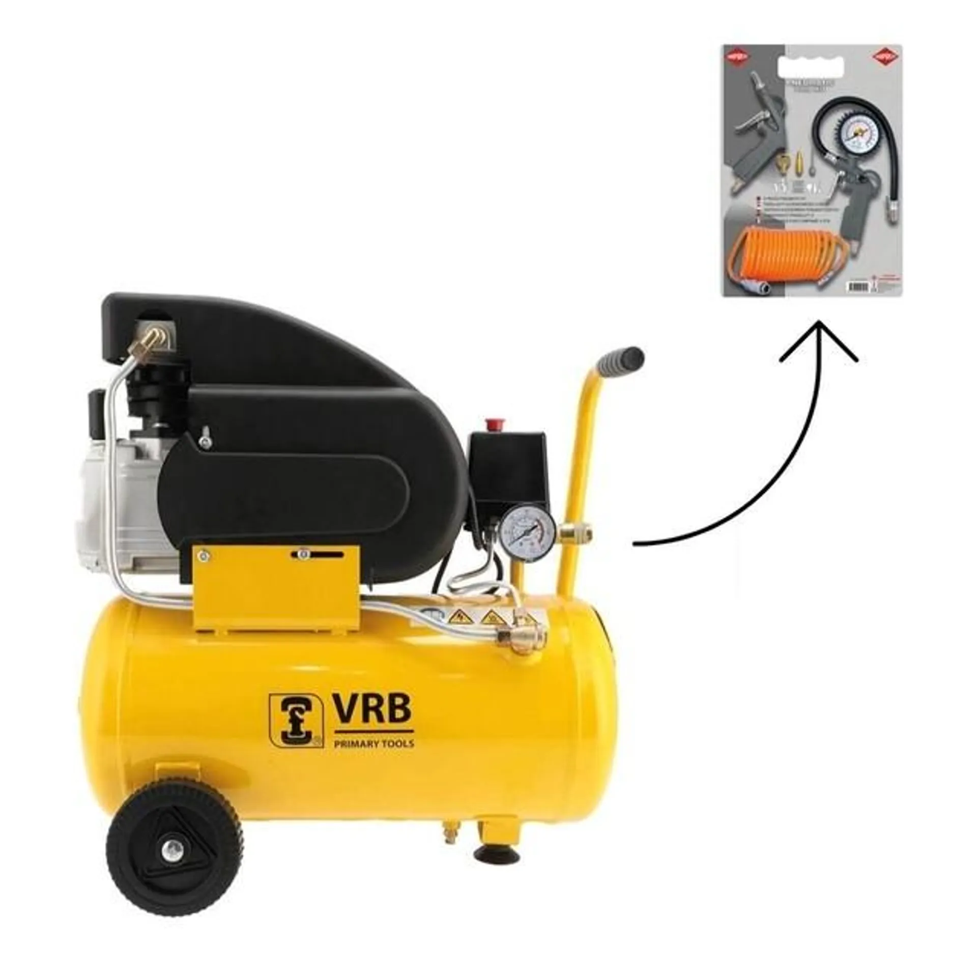 VRB Compressor LC 24-1.5 8 Bar 1.5 PK/1.1 KW + Accessoire set