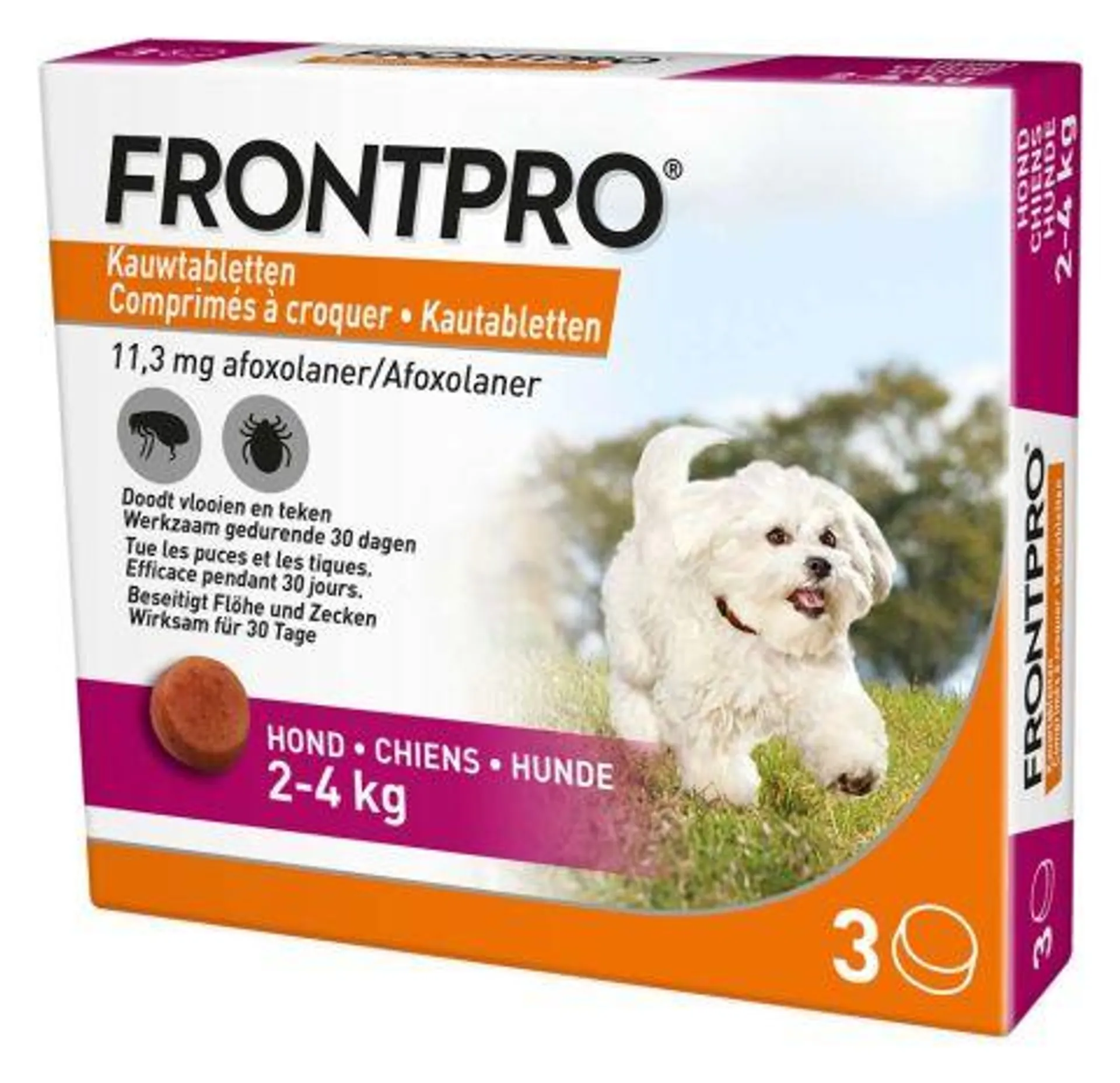 Frontpro Kauwtablet - Anti Vlooien en teken Hond - S - 2-4 kg - 3 stuks