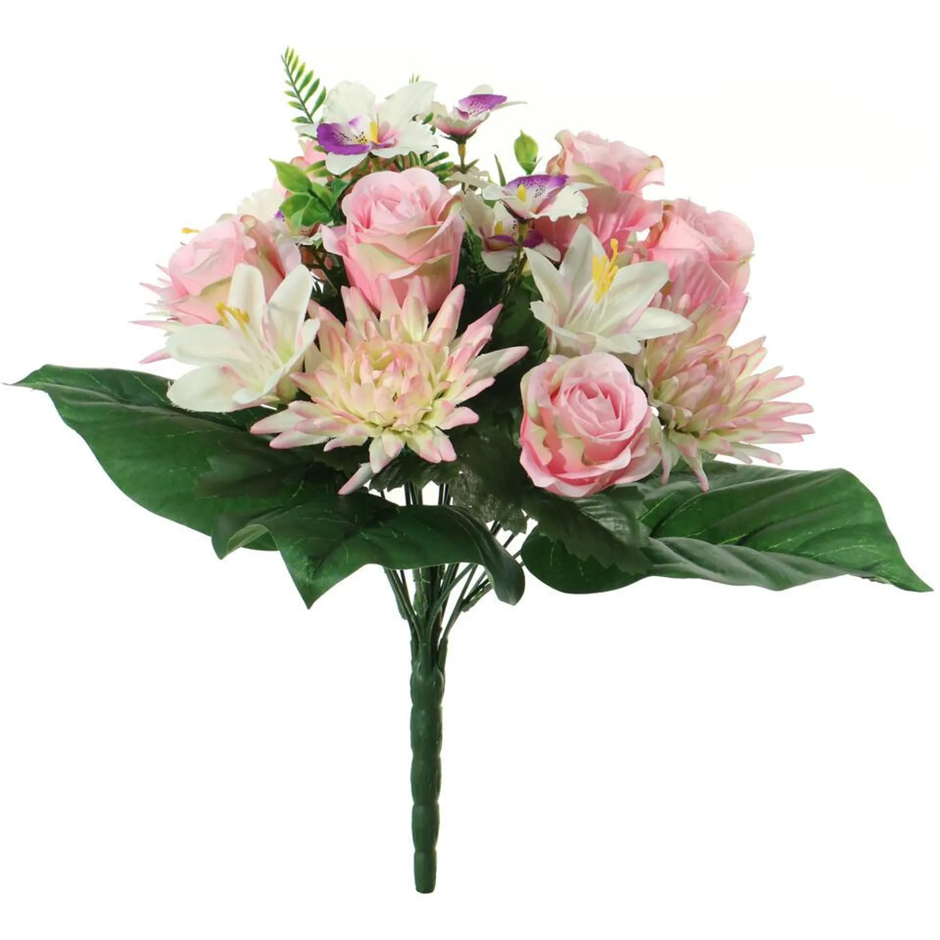 Kunstbloemen boeket roos/orchidee/chrysant - roze - H36 cm