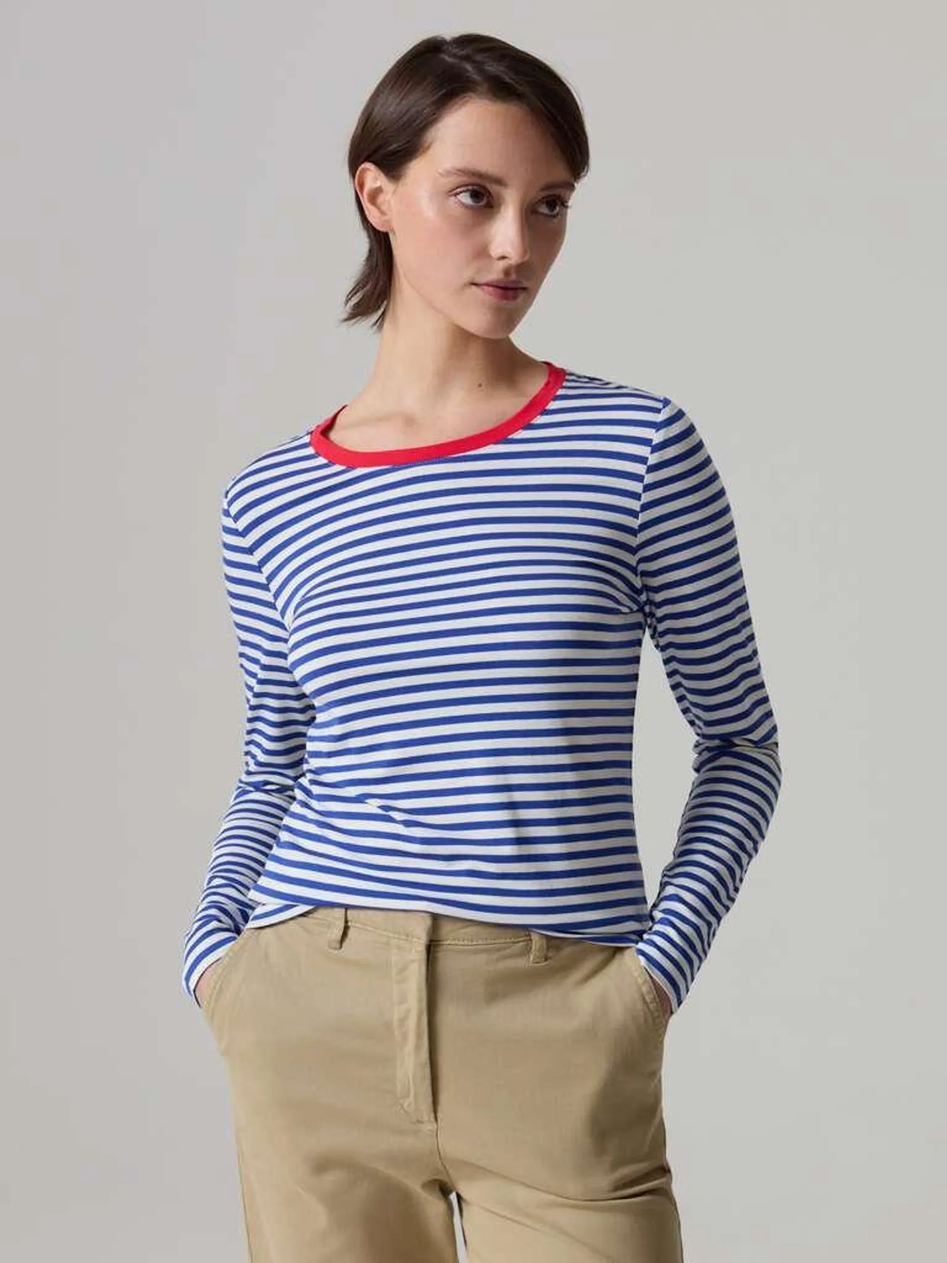 White/Blue Striped T-shirt with contrasting edging