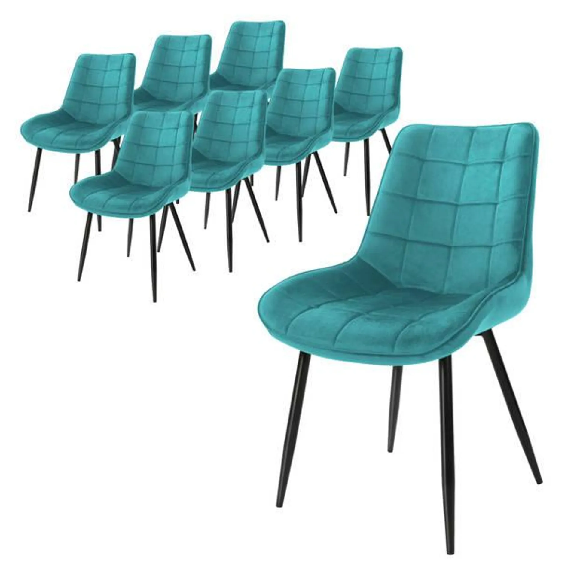 ML-Design Set van 8 eetkamerstoelen met rugleuning, turquoise, keukenstoel met fluwelen bekleding, gestoffeerde stoel